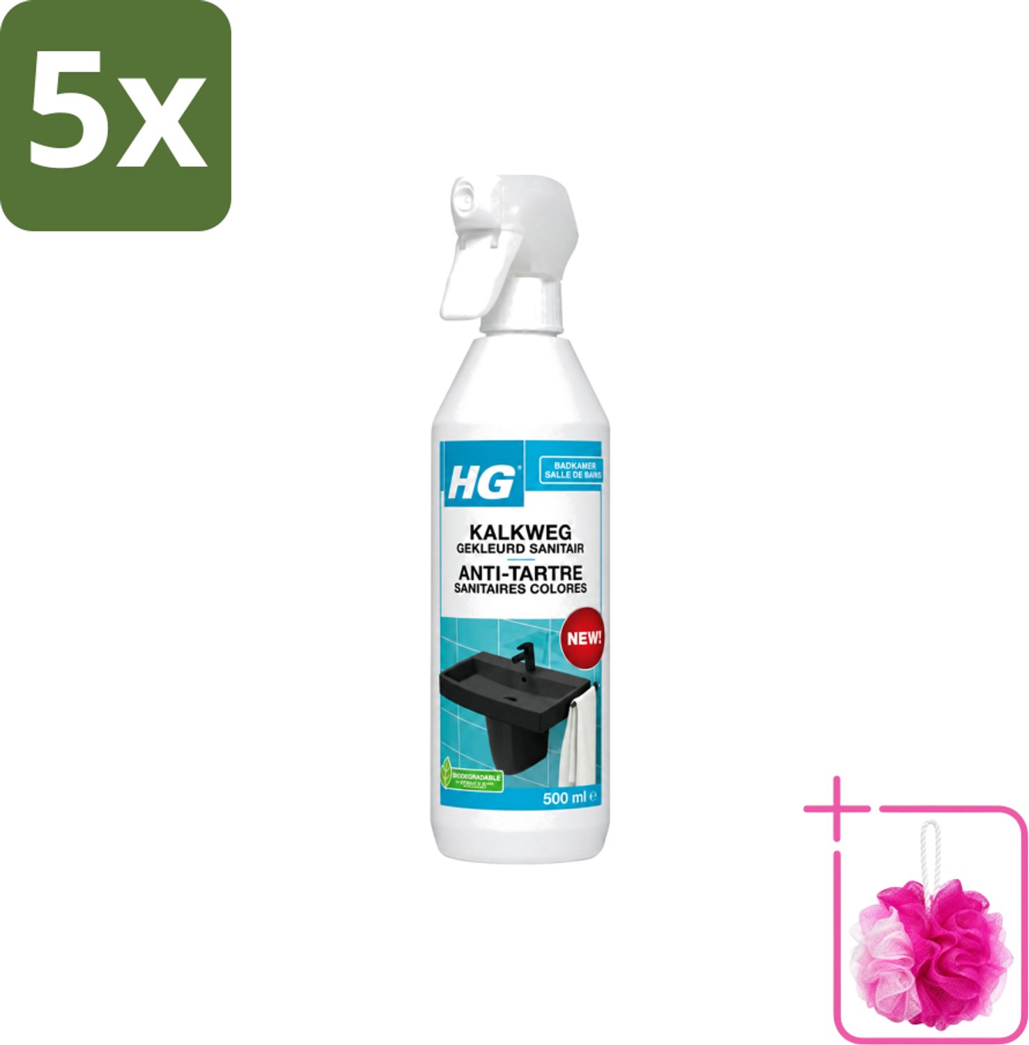 5 x HG - Badkamer - Kalkweg Gekleurd Sanitair - Schuimend - 500 ml - Bulkverpakking - Kalk verwijderen - Douchemop - Gekleurd sanitair reinigen