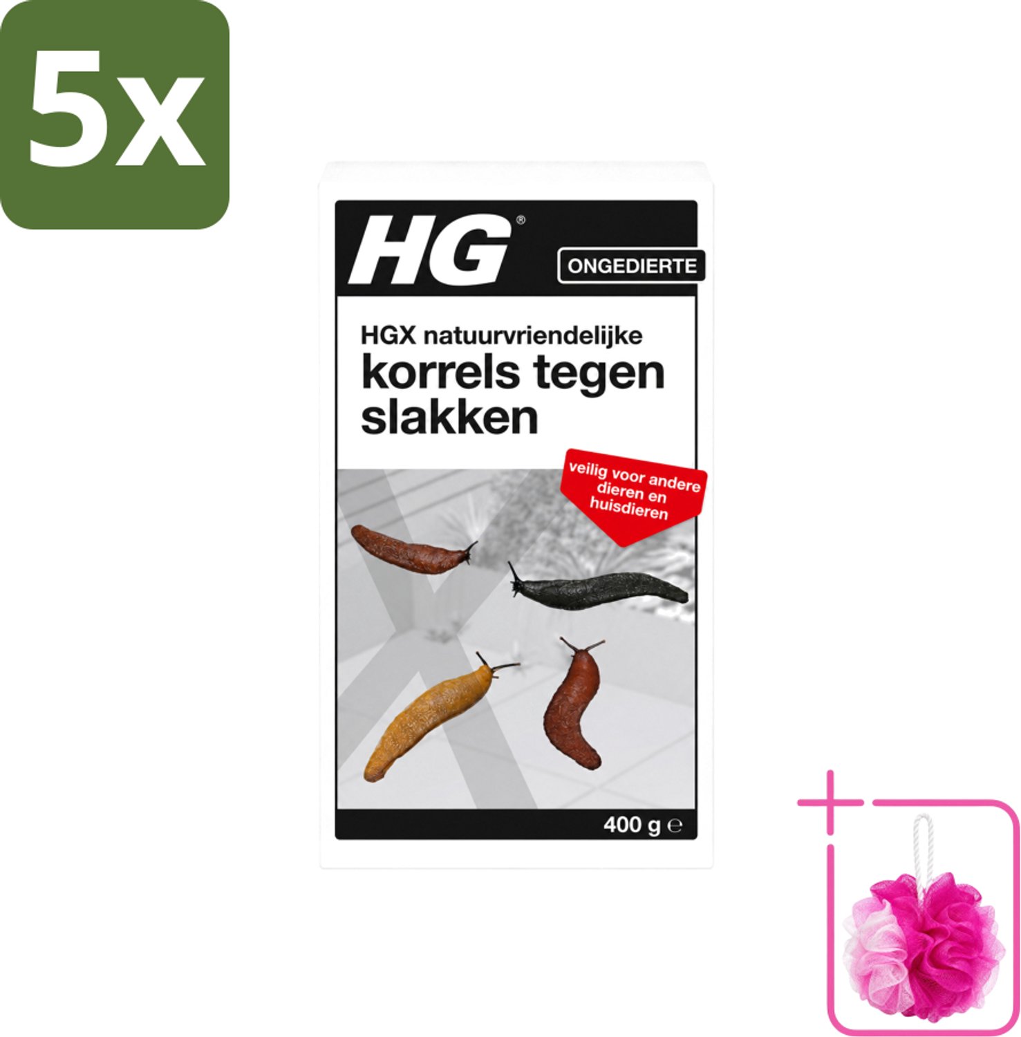 5 x HG X - Natuurvriendelijke Korrels tegen Slakken - Effectieve Bestrijding - 400 g - Bulkverpakking - Slakkenbestrijding - Douchemop - Natuurlijke korrels