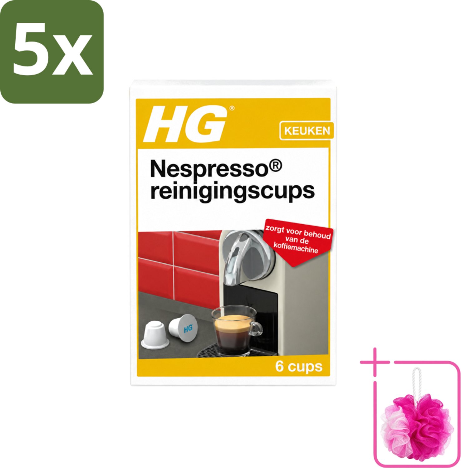 5 x HG - Nespresso Reinigingscups - Verwijdert Grondig Vet & Aanslag - 6 Reinigingscups - Bulkverpakking - Nespresso reinigen - Douchemop - Koffie reinigen