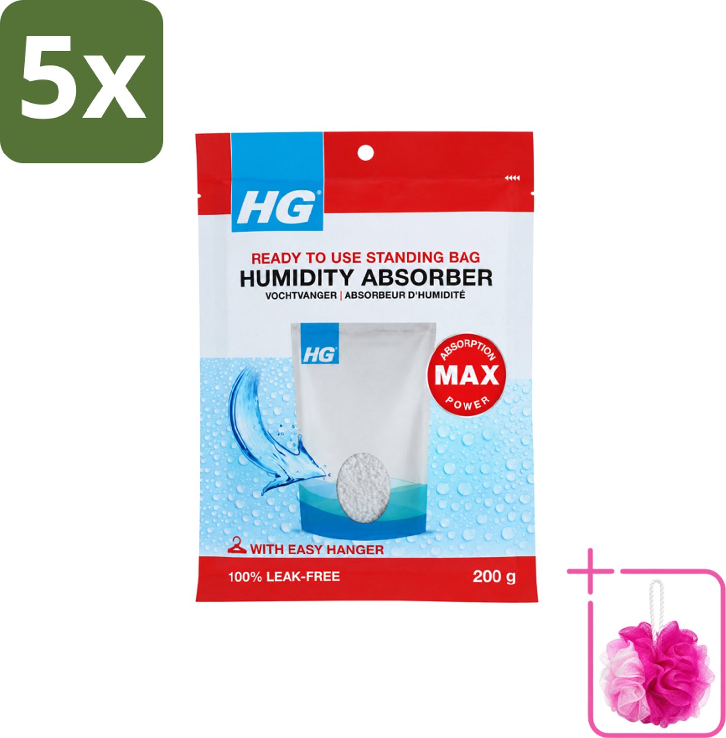 5 x HG - Vochtvanger - 200 g - Bulkverpakking - Vochtvanger - Douchemop - Vocht absorberen
