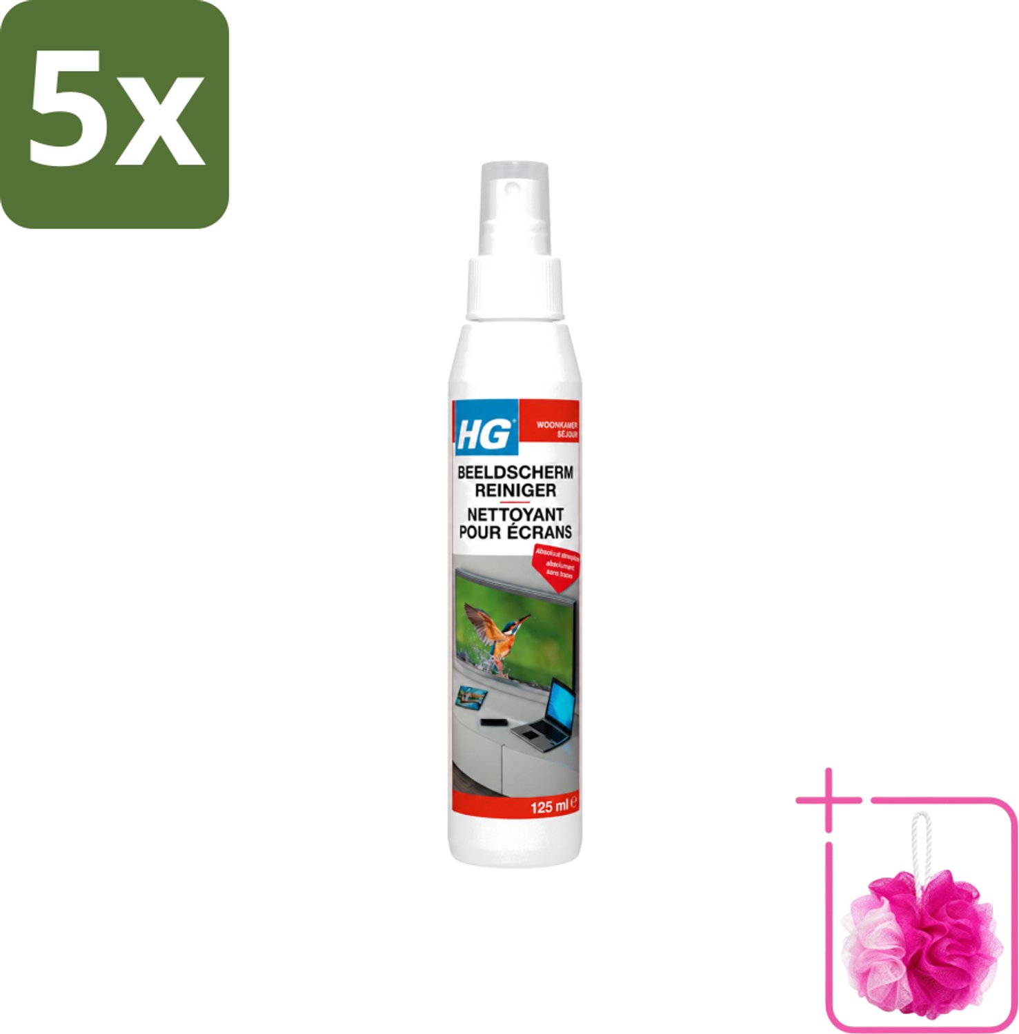 5 x HG - Beeldschermreiniger - Voor Streepvrije Schermen - 125 ml - Bulkverpakking - Beeldscherm reinigen - Douchemop - Scherm reinigen
