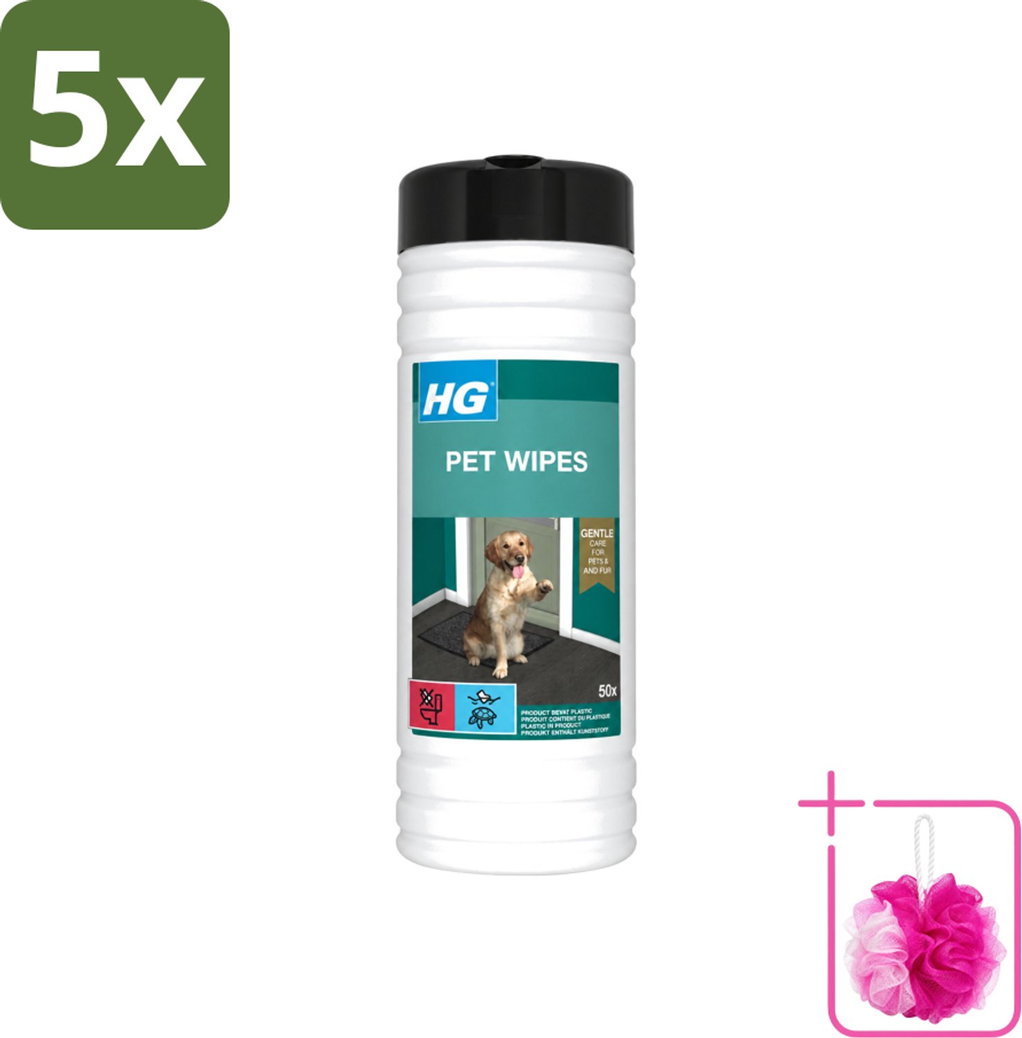 5 x HG - Pet Wipes - Doekjes Voor Huisdieren - 50 Doekjes - Bulkverpakking - Huisdierdoekjes - Douchemop - Reinigen huisdier