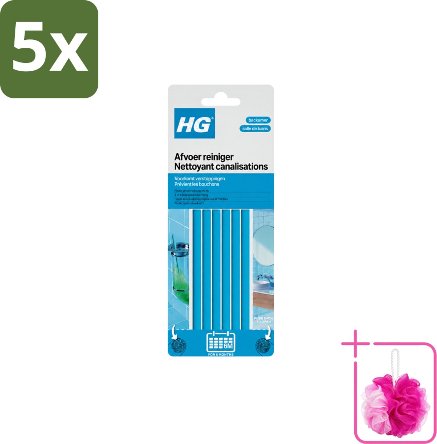 5 x HG - Afvoerreiniger Badkamer - Bulkverpakking - Afvoerreiniger badkamer - Douchemop - Afvoer onderhoud