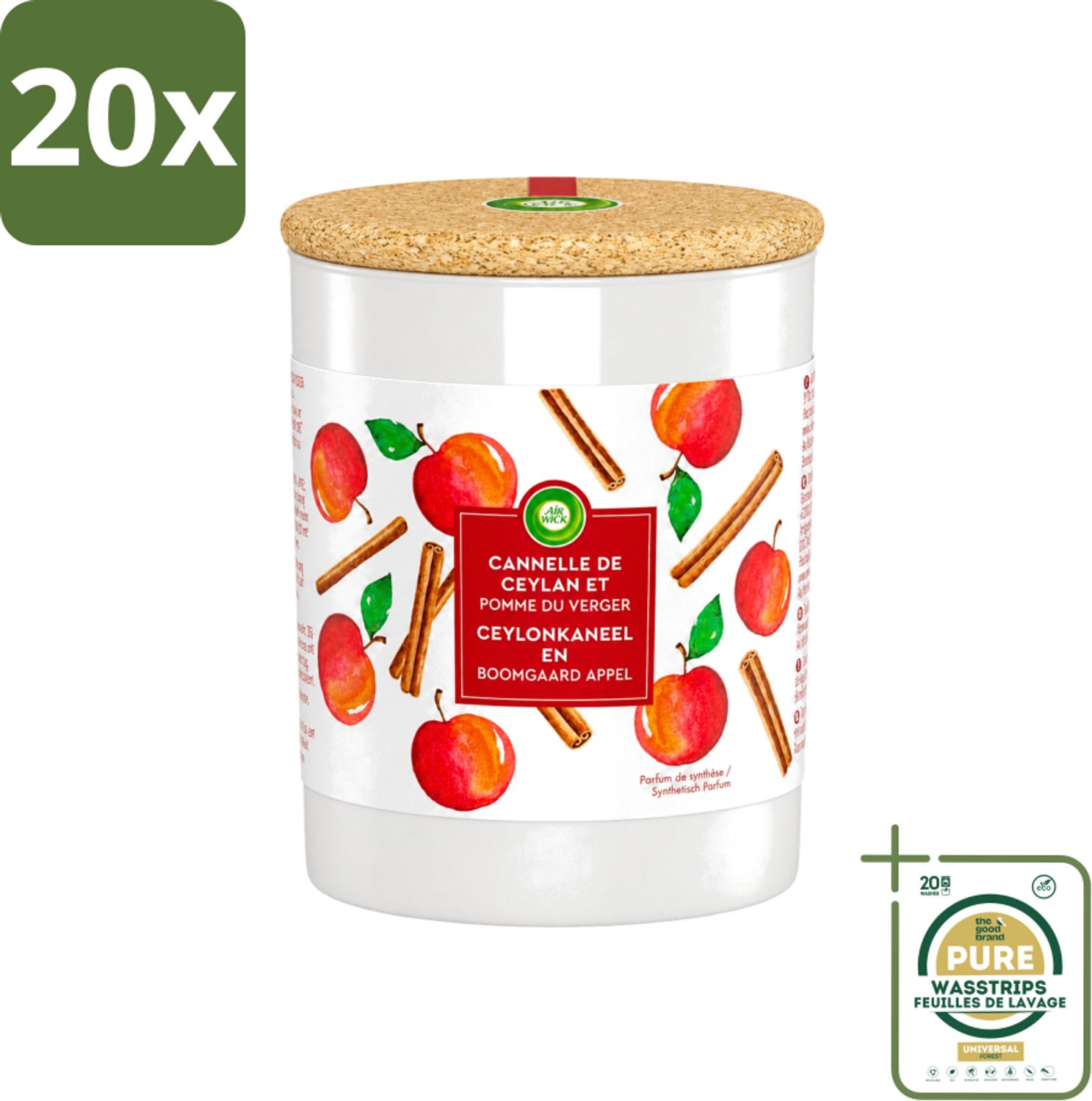 Air Wick 20 x Air Wick - Geurkaars - Kaneel & Boomgaard Appel - 35 Uur Brandduur - Wasstrips - Geurkaars - Kaneel - Boomgaard Appel - Warme Geur - Frisse Geur Rood