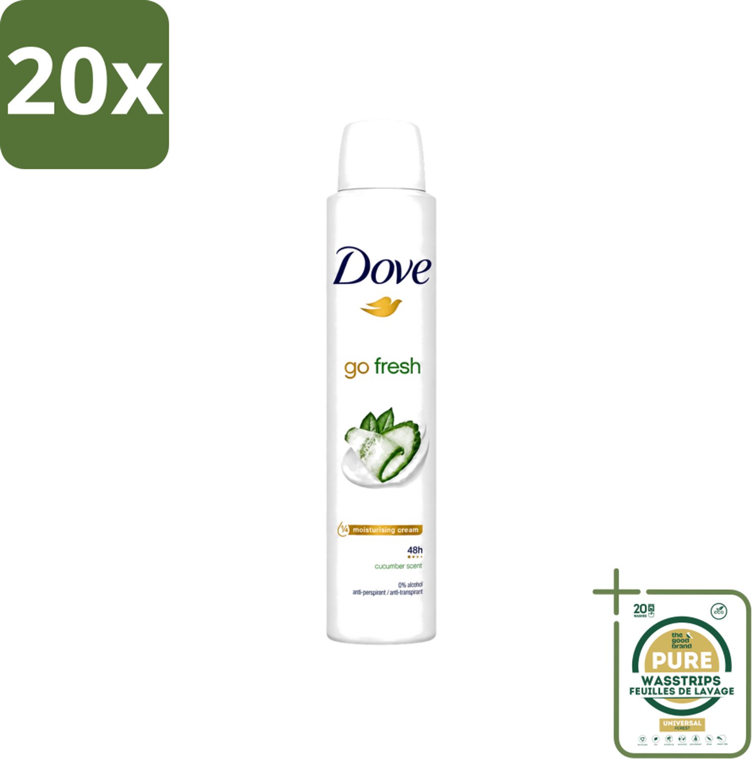 20 x Dove Go Fresh - Deospray - Groene Thee & Komkommer - 200 ml - Wasstrips - Dove Go Fresh Deospray Groene Thee & Komkommer - Frisheid - Transpiratie Bescherming - Geur - Oksel Crème