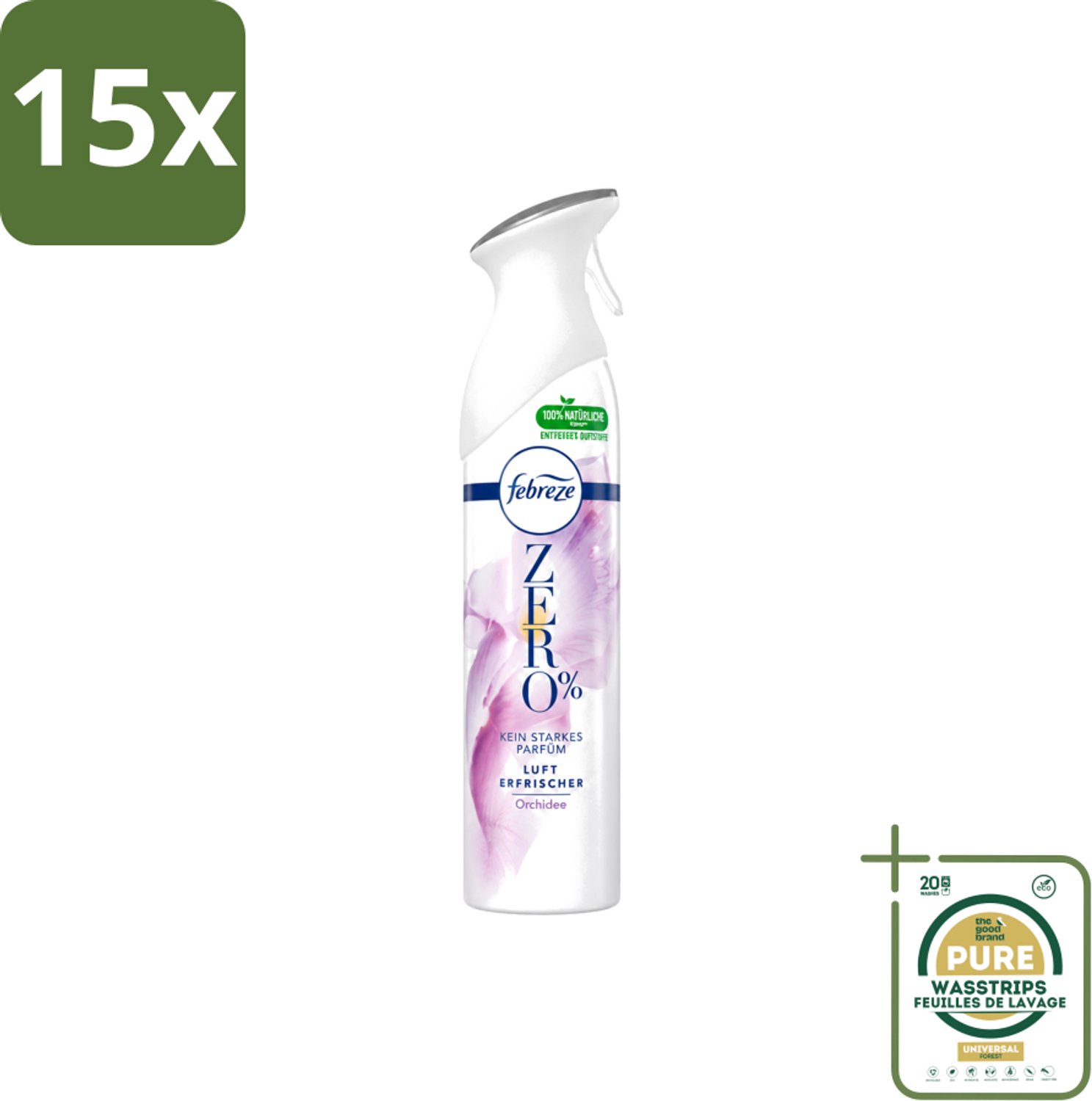 15 x Febreze Spray - Zero % - Orchidee - Luchtverfrisser - 300ml - Wasstrips - Luchtverfrisser - Geuren Verwijderen - Orchidee Geur - Frisse Geur - Zero %