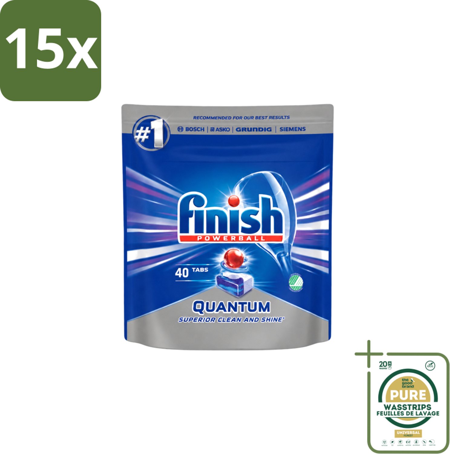 15 x Finish – Vaatwastabletten – Quantum Regular – 40 Capsules - Wasstrips - Vaatwastabletten - Vaatwasser - Vaat Reinigen - Vaatwasser Tablet - Vaatwasser Tabletten