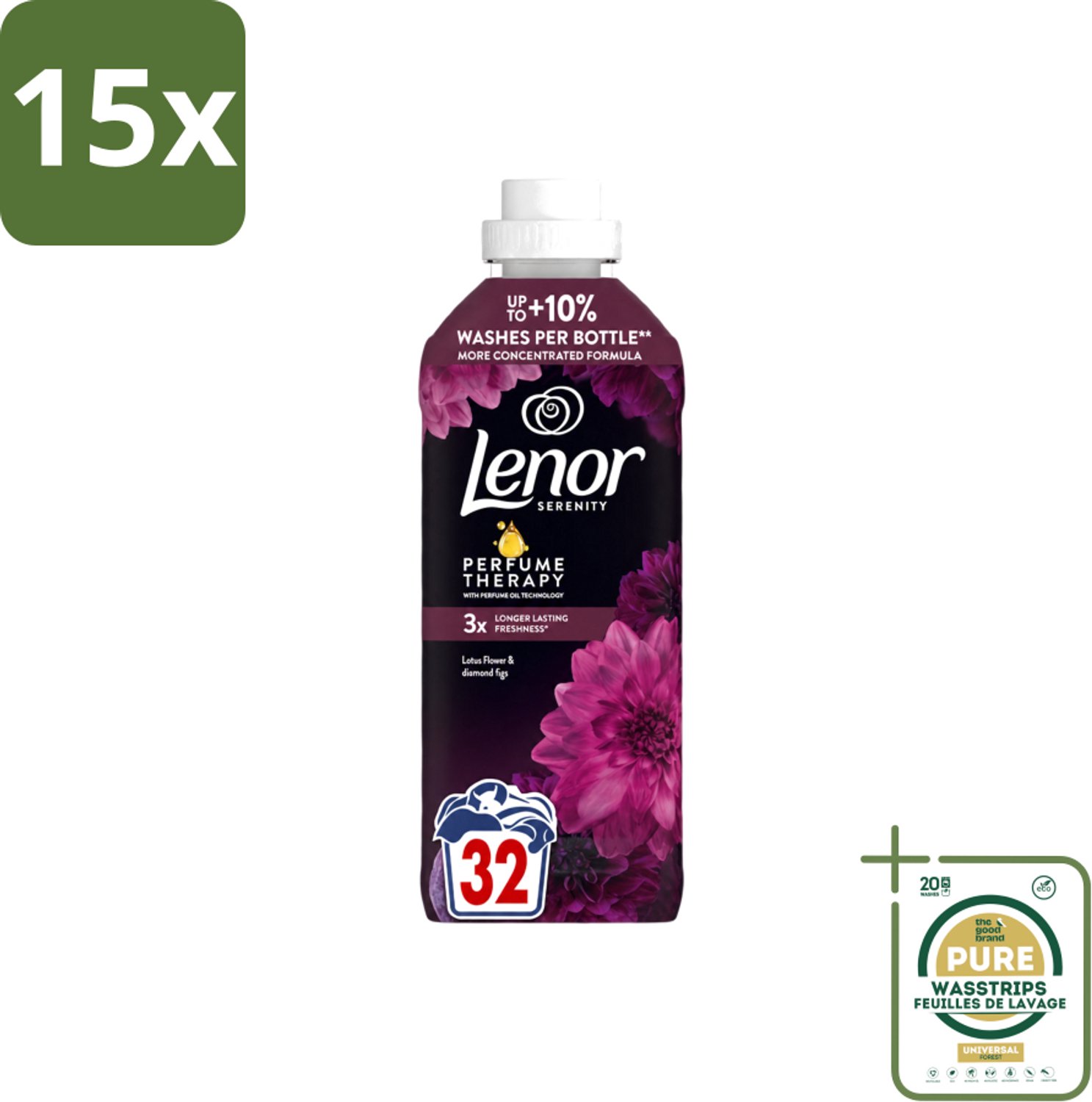 15 x Lenor – Wasverzachter – Lotus Flower & Diamond Figs – 32 Wasbeurten – 675 ml - Wasstrips - Wasverzachter - Wasmachine - Geur - Wasbeurt - Kleding Verzachten