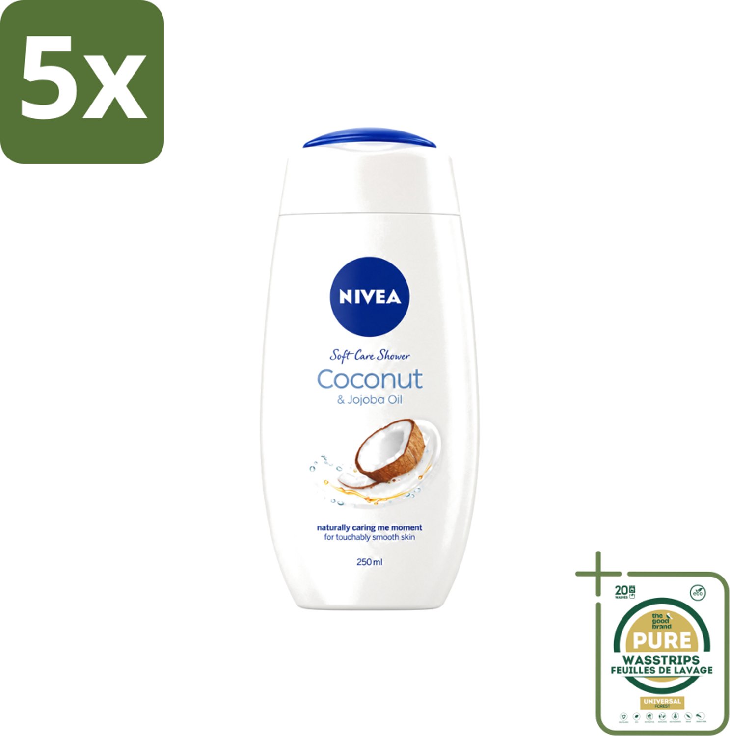 5 x Nivea - Huid Beschermende Douchecreme - Kokosnoot - 250 ml - Wasstrips - Douchecrème - Kokosnoot - Huidbeschermend - Hydratatie - Huidverzorging