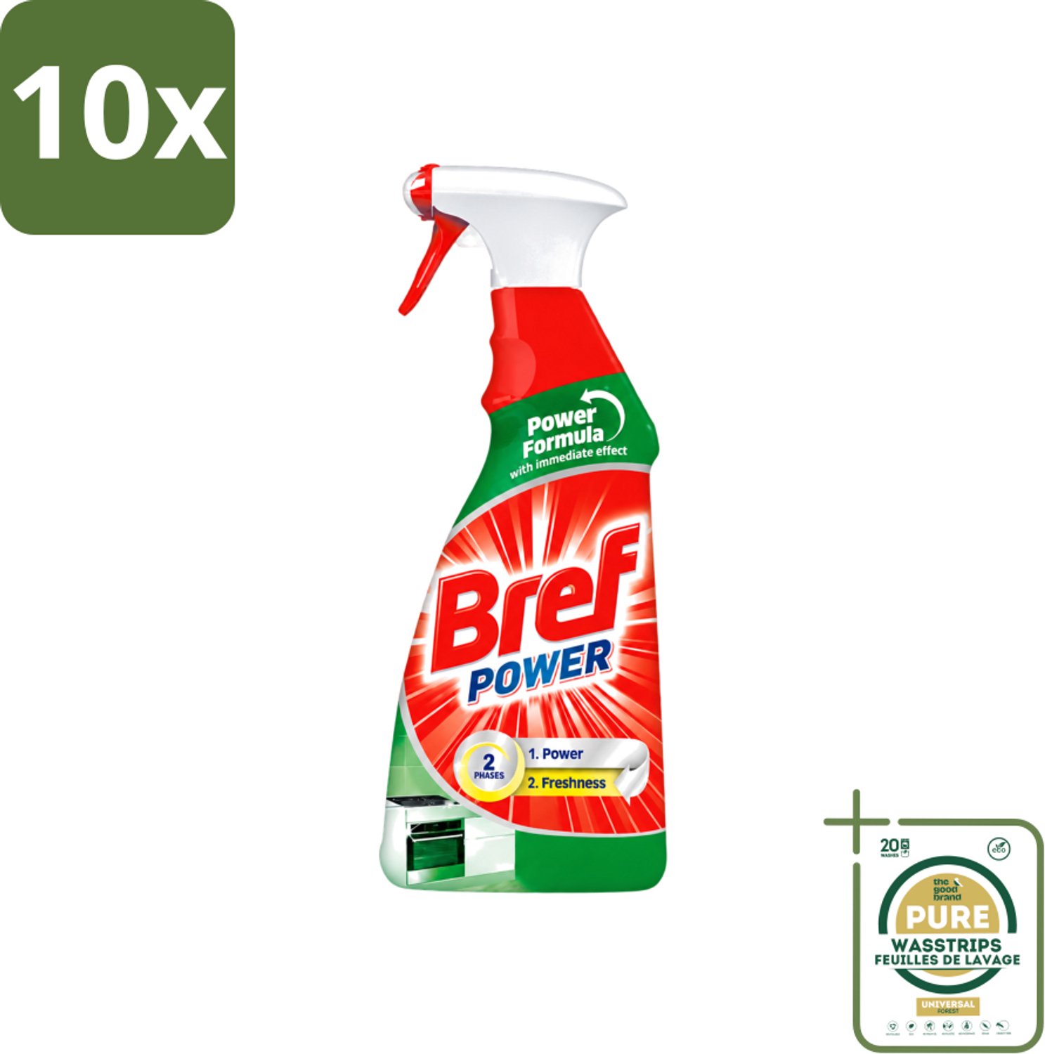 10 x Bref Power - Keukenreiniger - Spray - Ontvetter - 750 ml - Wasstrips - Keukenreiniger - Ontvettingscrème - Vet Verwijderen - Krachtige Spray - Keuken Reinigen