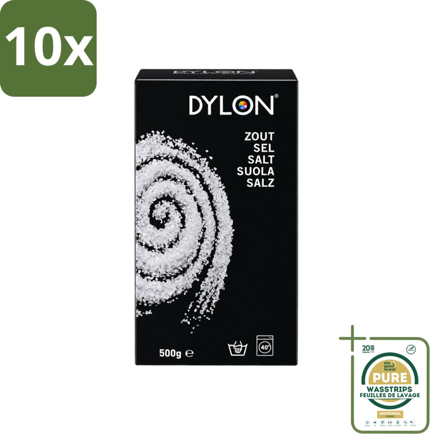 10 x Dylon - Zout - Voor Handwas Textielverf - Optimale Kleurresultaten - 500g - Wasstrips - Textielverf - Handwas - Zout - Kleurverf - Kleurresultaat
