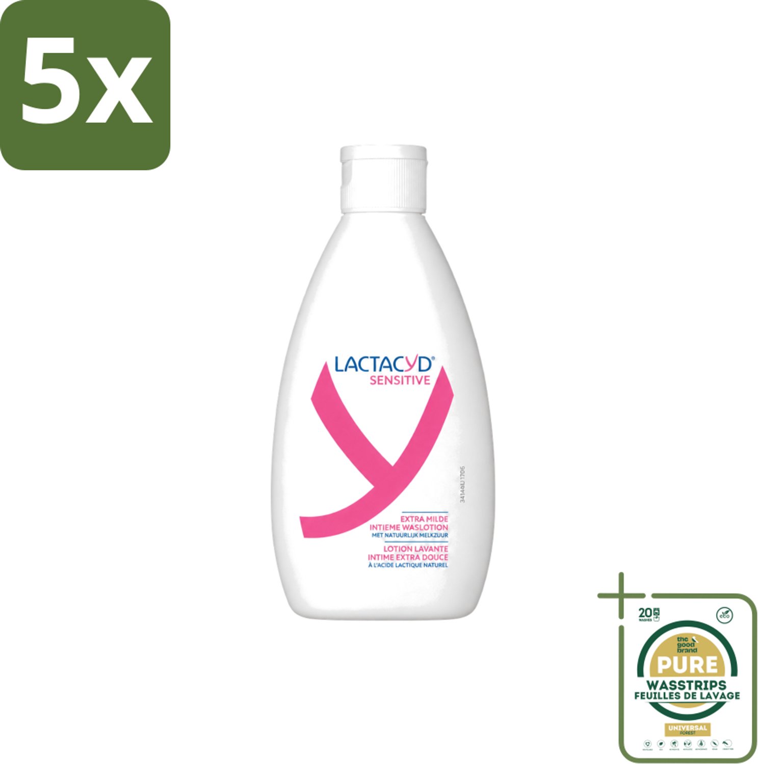5 x Lactacyd Sensitive - Intieme Waslotion - Extra Gevoelig - Met Natuurlijk Melkzuur - 300 ml - Wasstrips - Intieme Waslotion - Gevoelige Huid - Melkzuur - Katoenextract - Extra Milde Waslotion
