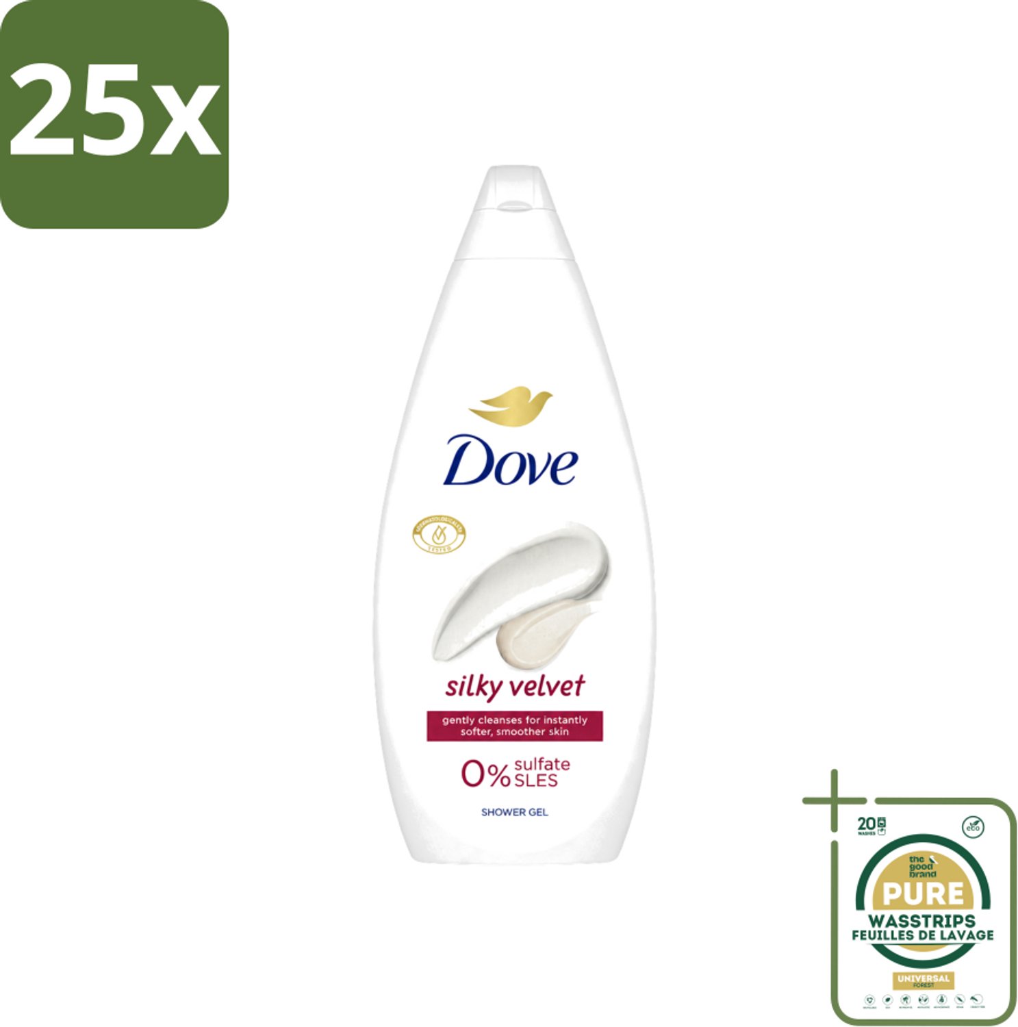 25 x Dove Silky Velvet - Douchegel - Sulfaatvrij - 250 ml - Wasstrips - Douche Gel - Zijdezachte Huid - Sulfaatvrije Douche - Hydraterende Douche - Huid Verzorging