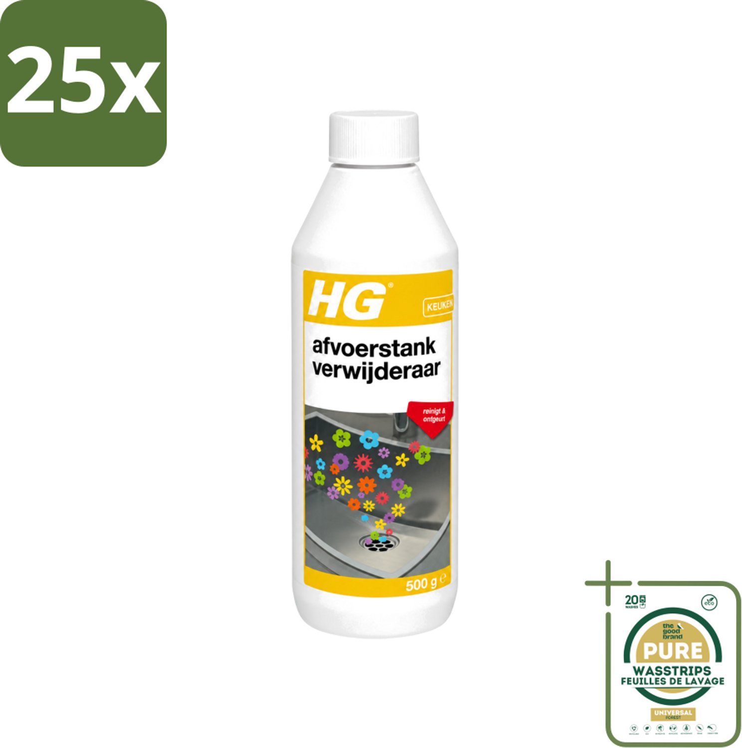 25 x HG - Afvoerstank Verwijderaar - Reinigt & Ontgeurt - 10 Behandelingen - 500 g - Wasstrips - Afvoerstankverwijderaar - Afvoer Reinigen - Afvoer Geur - Afvoer Ontgeurt - Afvoer Vervuiling
