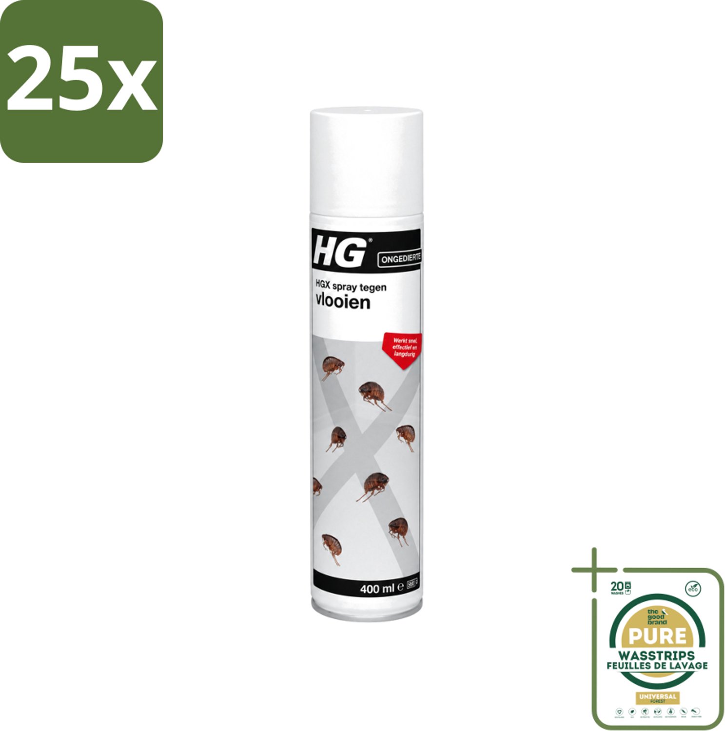 25 x HG X - Anti Vlooien Spray - Effectieve Bestrijding - 400 ml - Wasstrips - Vlooienbestrijding - Vlooienverwijdering - Vlooienprobleem - Vlooienbestrijdingsmiddel - Vlooienverwijderen