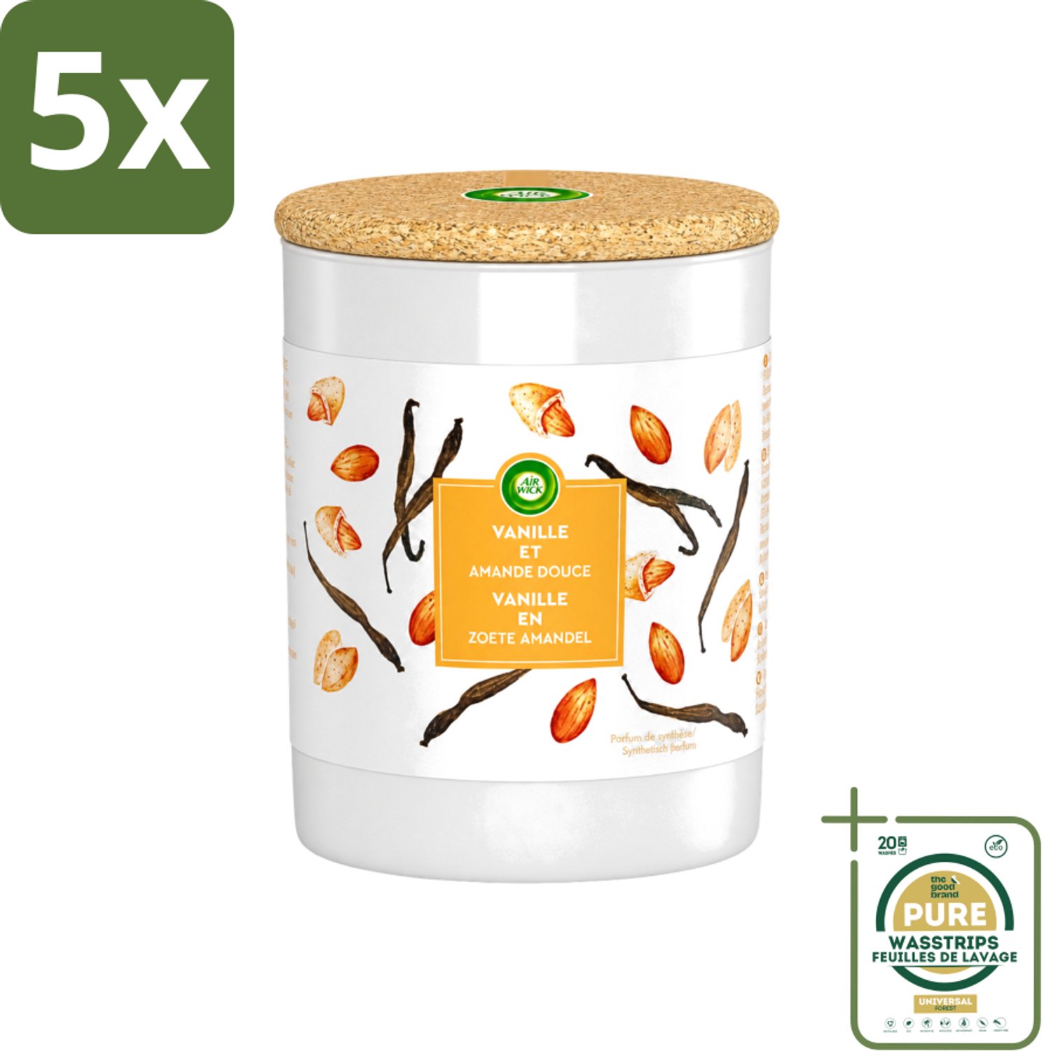 Air Wick 5 x Air Wick - Geurkaars - Vanille & Zoete Amandel - 35 Uur Brandduur - Wasstrips - Geurkaars - Vanille - Amandel - Warme Geur - Sfeer Oranje