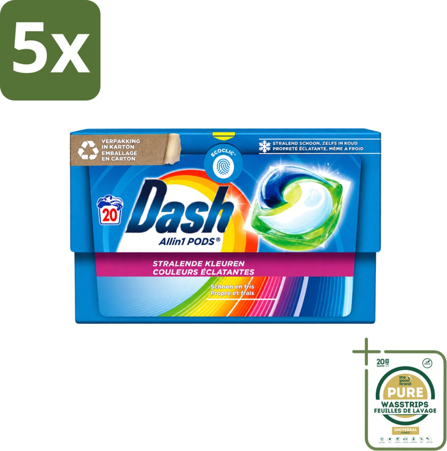 5 x Dash - Stralende Kleuren - Wasmiddel Capsules - All-in-1 Pods - Gekleurde Was - 20 Wasbeurten - Wasstrips - Wasmiddel Capsules - Gekleurde Was - Frisheid Was - Wasmachine Pod - Stralende Kleuren
