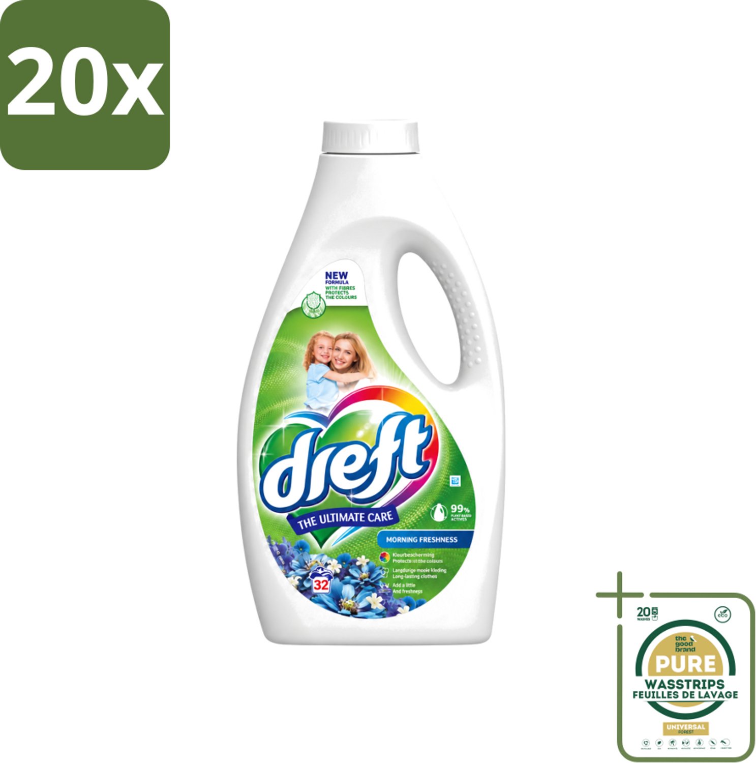 20 x Dreft - Ultimate Care - Vloeibaar Wasmiddel - Gekleurde Was - Ochtendfris - 32 Wasbeurten - Wasstrips - Gekleurde Was - Ochtendfris - Wasmiddel - Wasbeurt - Kleurbescherming