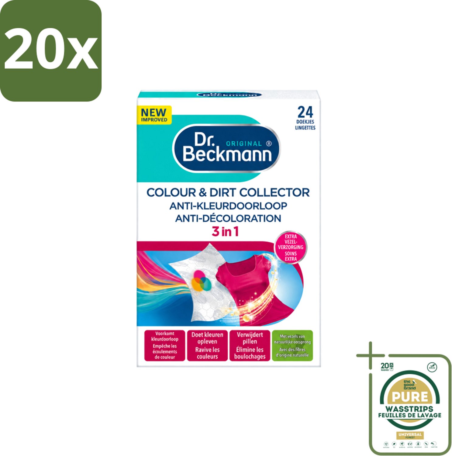 20 x Dr. Beckmann - Anti-Kleur Doorloopdoekjes - Kleurbescherming - Witte en Gekleurde Was - 24 Doekjes - Wasstrips - Kleurbescherming - Wasdoek - Kleurdoorloop - Wasdoekjes - Kleurabsorptie