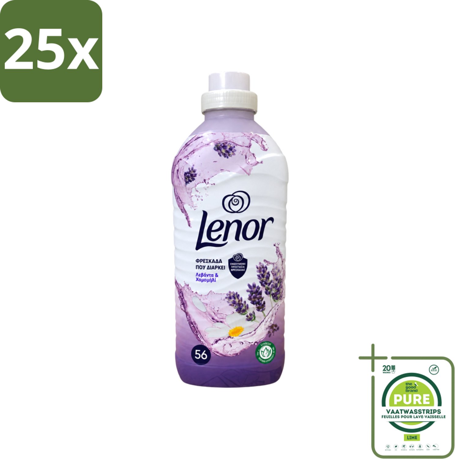 25 x Lenor – Wasverzachter – Lavender & Kamille – 56 Wasbeurten – 1176 ml - Grootverpakking - Vaatwasstrips - Wasverzachter - Lavendel - Kamille - Wasgeur - Wasverzachting