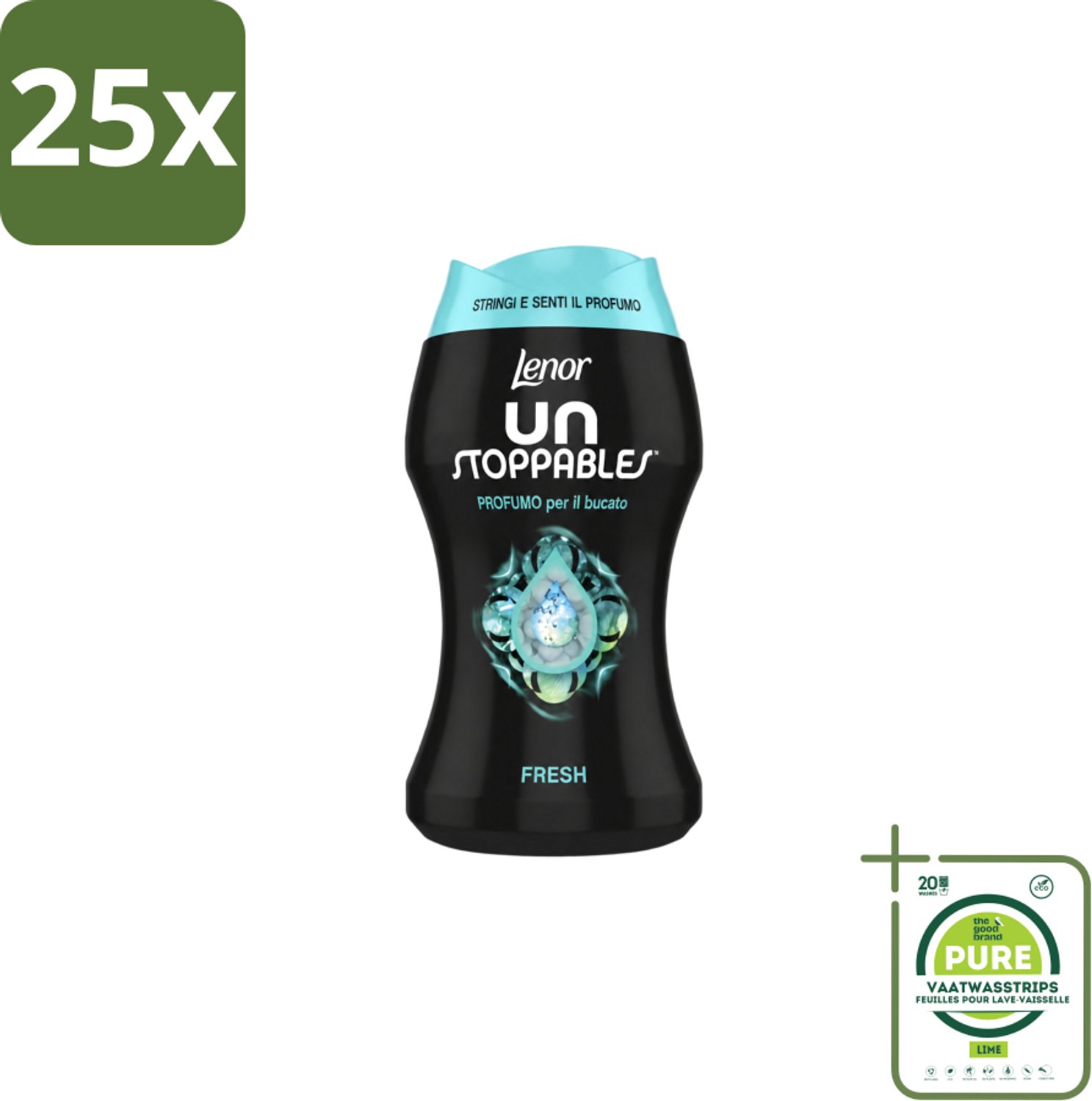 25 x Lenor Unstoppables – Geurbooster – Fresh - 10 Wasbeurten - 140 g - Grootverpakking - Vaatwasstrips - Geurbooster Was - Frisheid Was - Geurparels Was - Wasgeur - Frisheid Kleding