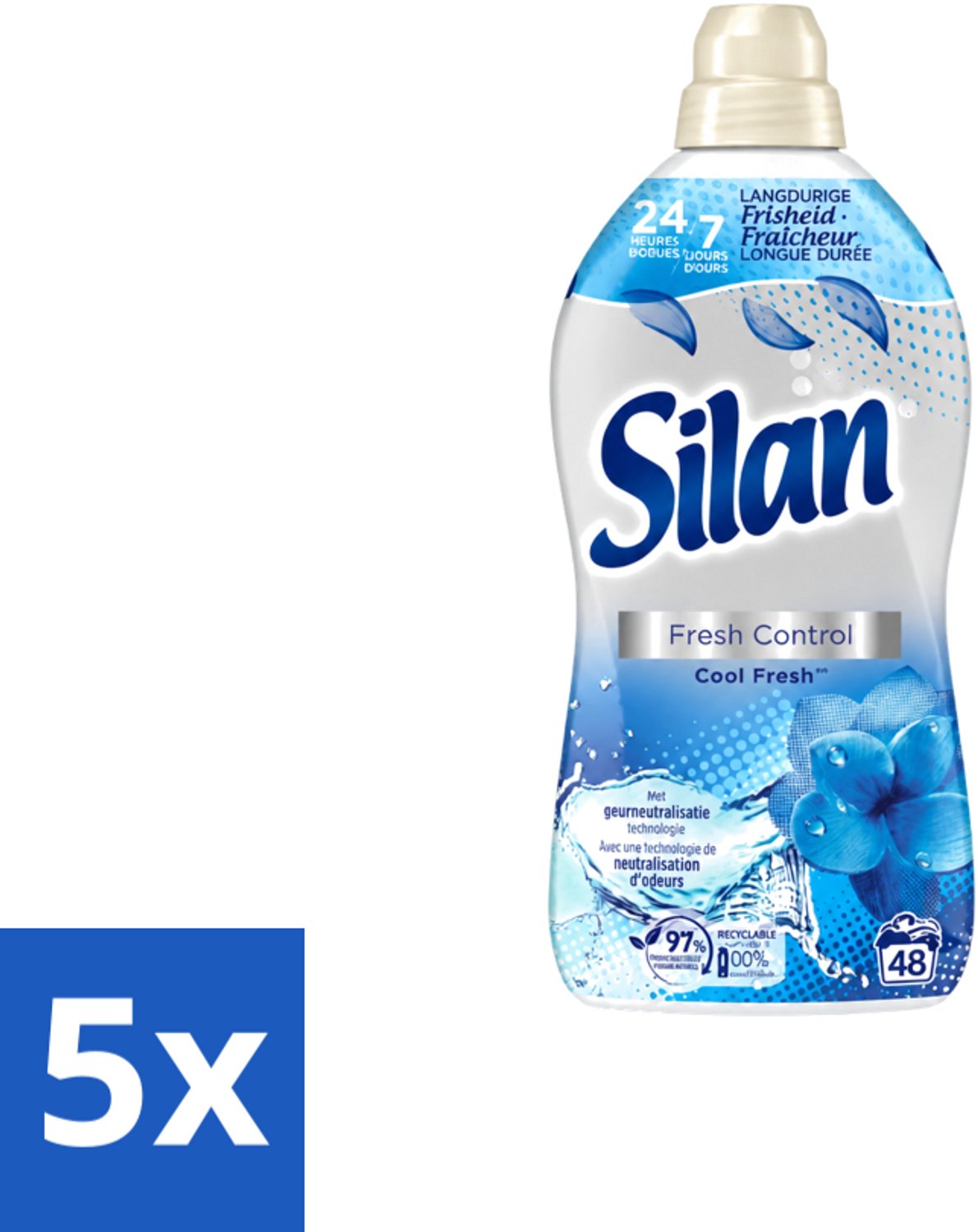 5 x Silan – Wasverzachter – Fresh Control Cool Fresh – 1056 ml - Voordeelverpakking - 5 stuks