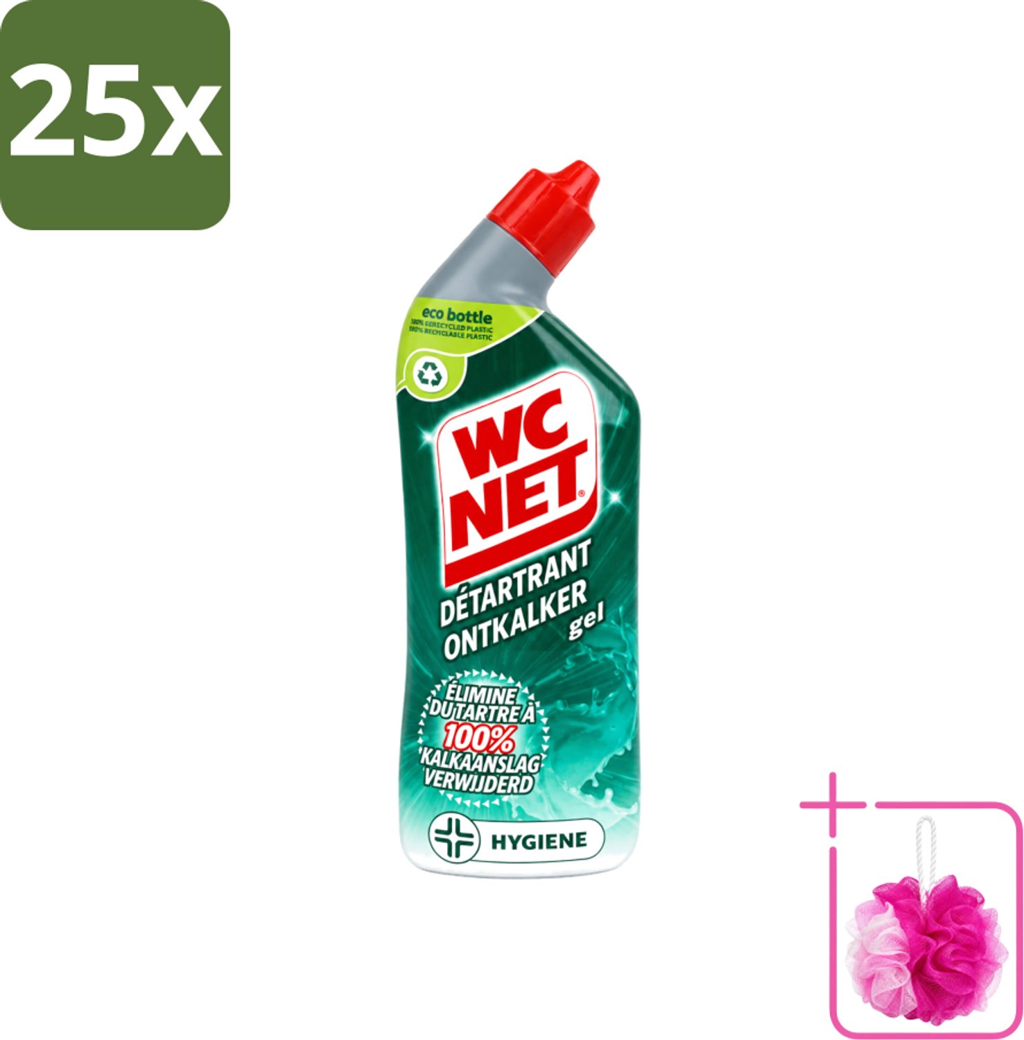 25 x WC Net - Toiletreiniger - Gel - Ontkalkt - Gerecycled Materiaal - 750 ml - Bulkverpakking - WC net ontkalker - Douchemop - Toilet reinigen