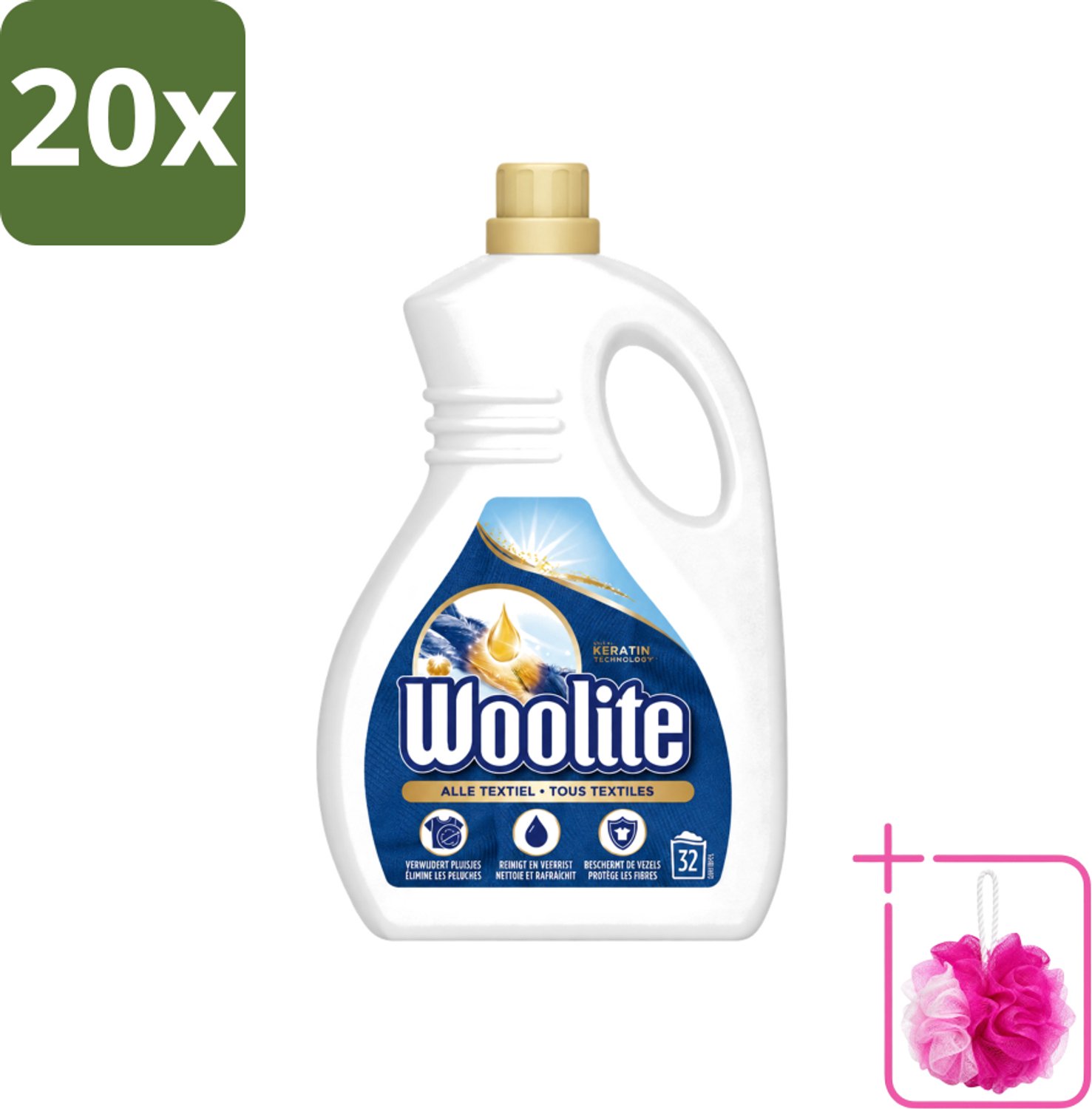 20 x Woolite Textile - Vloeibaar Wasmiddel - Met Keratine - Textiel Was - 32 Wasbeurten - 1,9L - Bulkverpakking - Textiel wasmiddel - Douchemop - Keratine wasmiddel