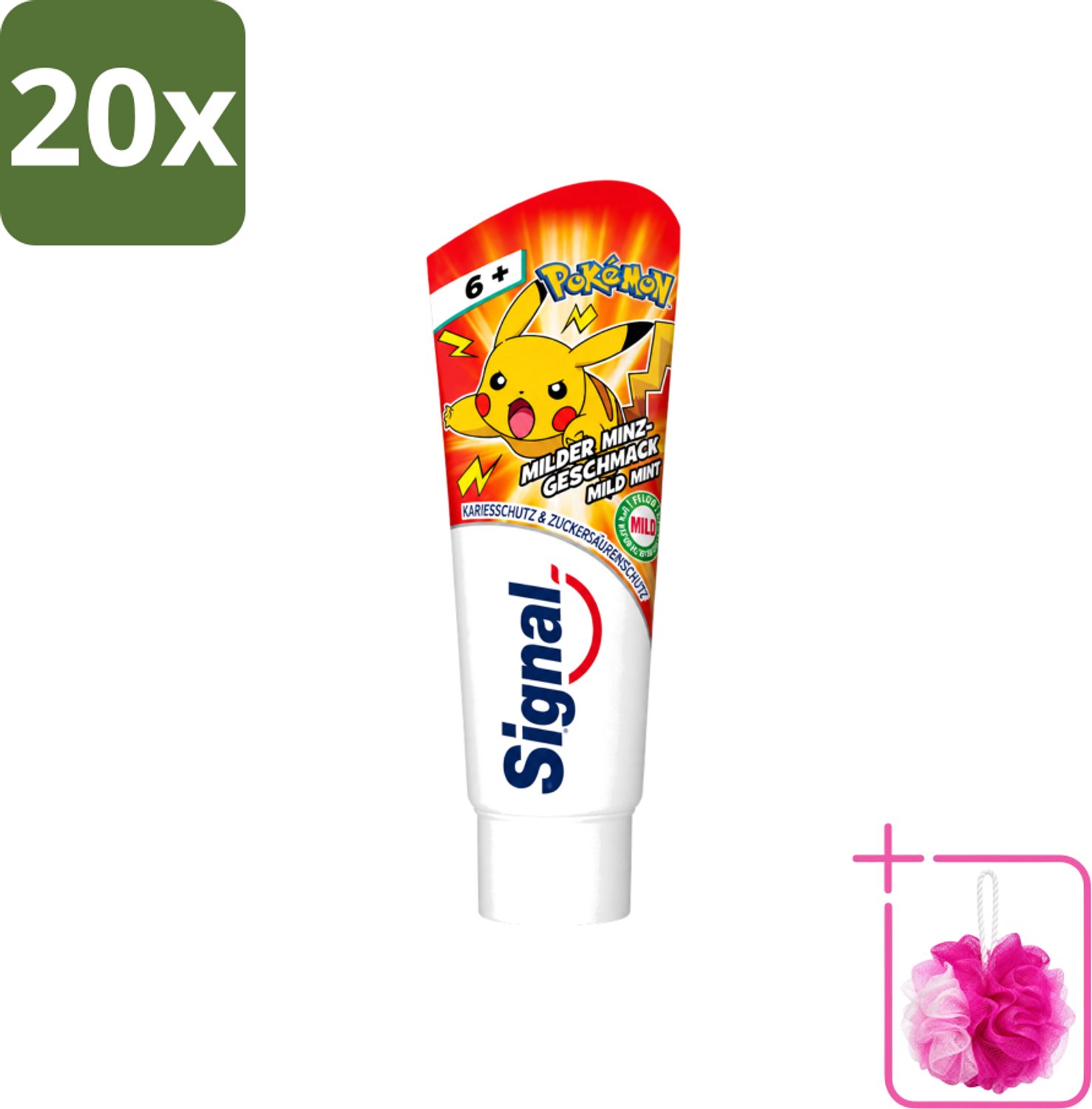 20 x Signal - Pokémon - Tandpasta - Milde Munt Smaak - Anti-Tandsteen - Kinder 6+ Jaar - 75 ml - Bulkverpakking - Tandpasta voor kinderen - Douchemop - Anti-tandsteen tandpasta