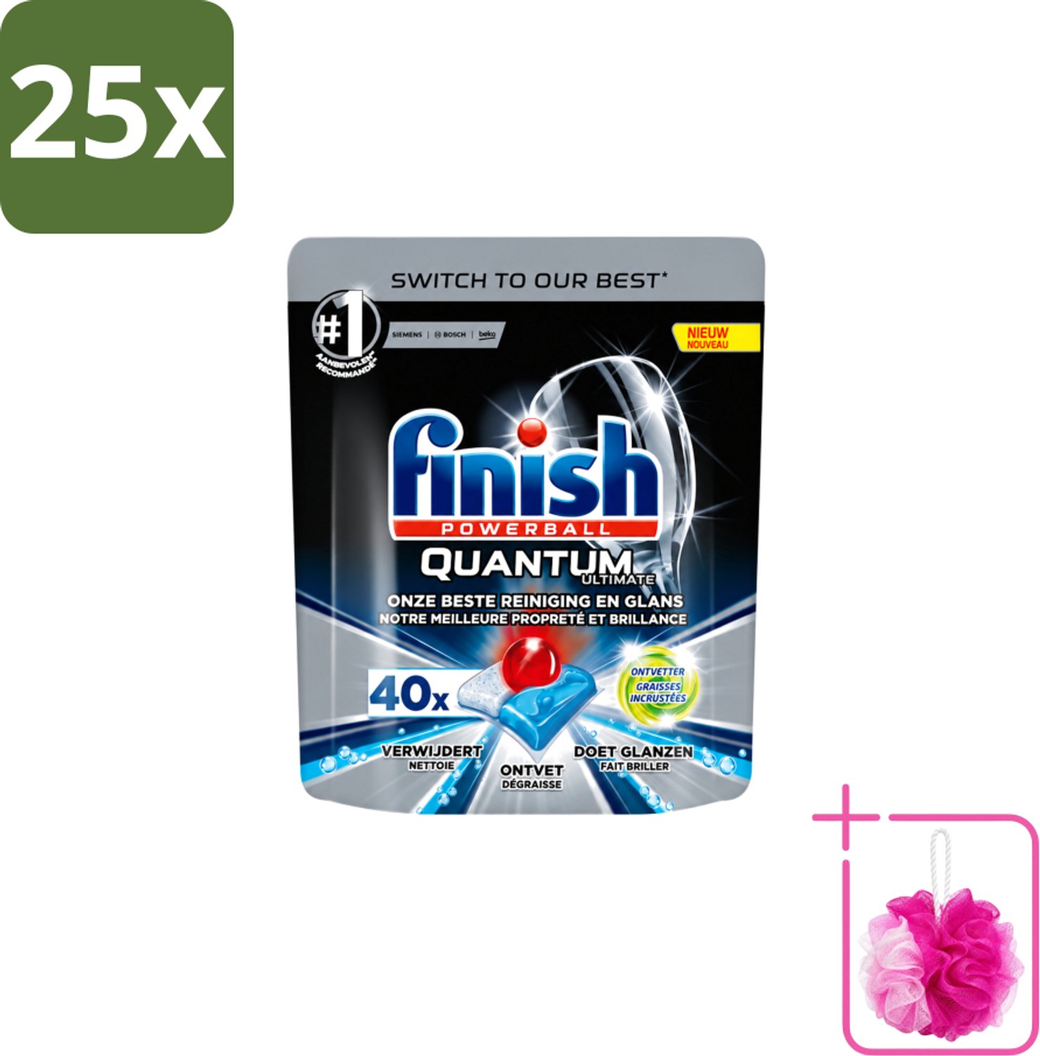 25 x Finish – Vaatwastabletten – Quantum Ultimate Ontvetter – 40 Capsules - Bulkverpakking - Vaatwasmiddel - Douchemop - Vaatwastablet