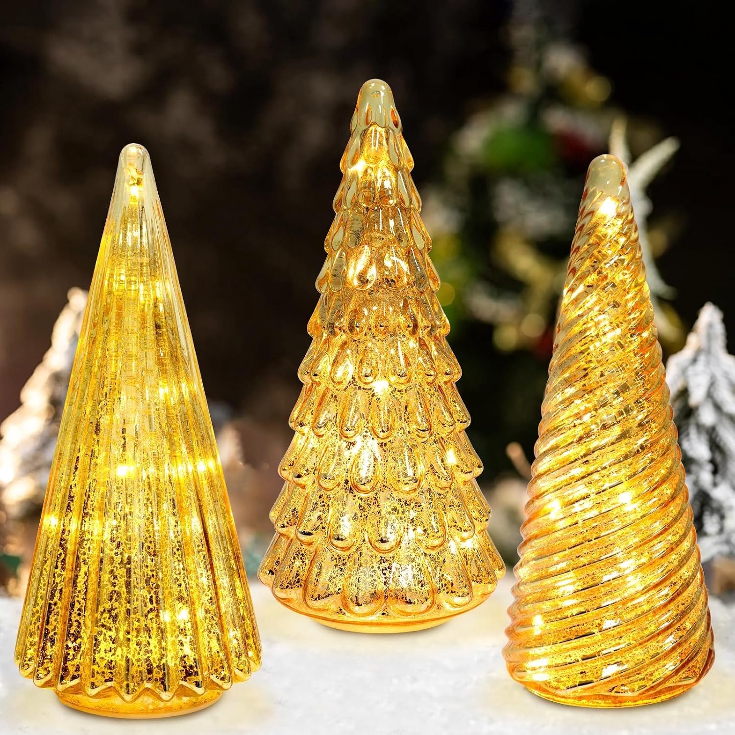 3 Delige Gouden Glazen Kerstboom Woondecoratie Verlichte Kwikkerstbomen Kwikglazen Kersttafelversieringen Verlichte Kerstboom Voor Woonkamer Centerpieces Open Haard Tafelblad Feest