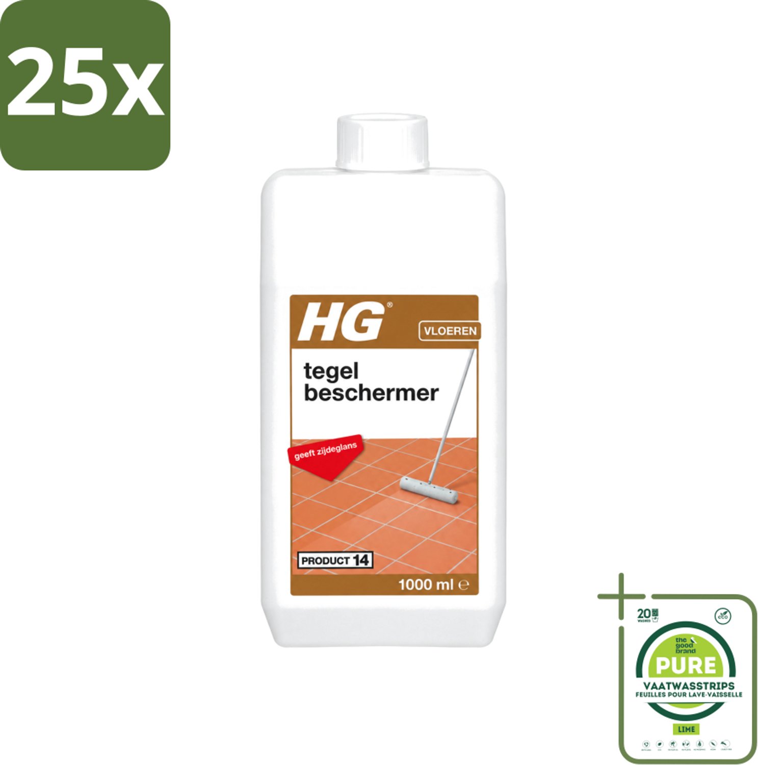 25 x HG - Vloeren - Tegelbeschermer - Geeft Zijdeglans - 1L - Grootverpakking - Vaatwasstrips - Tegelbeschermer - Slijtagebescherming - Krassenbescherming - Anti-slipeffect - Zijdeglans