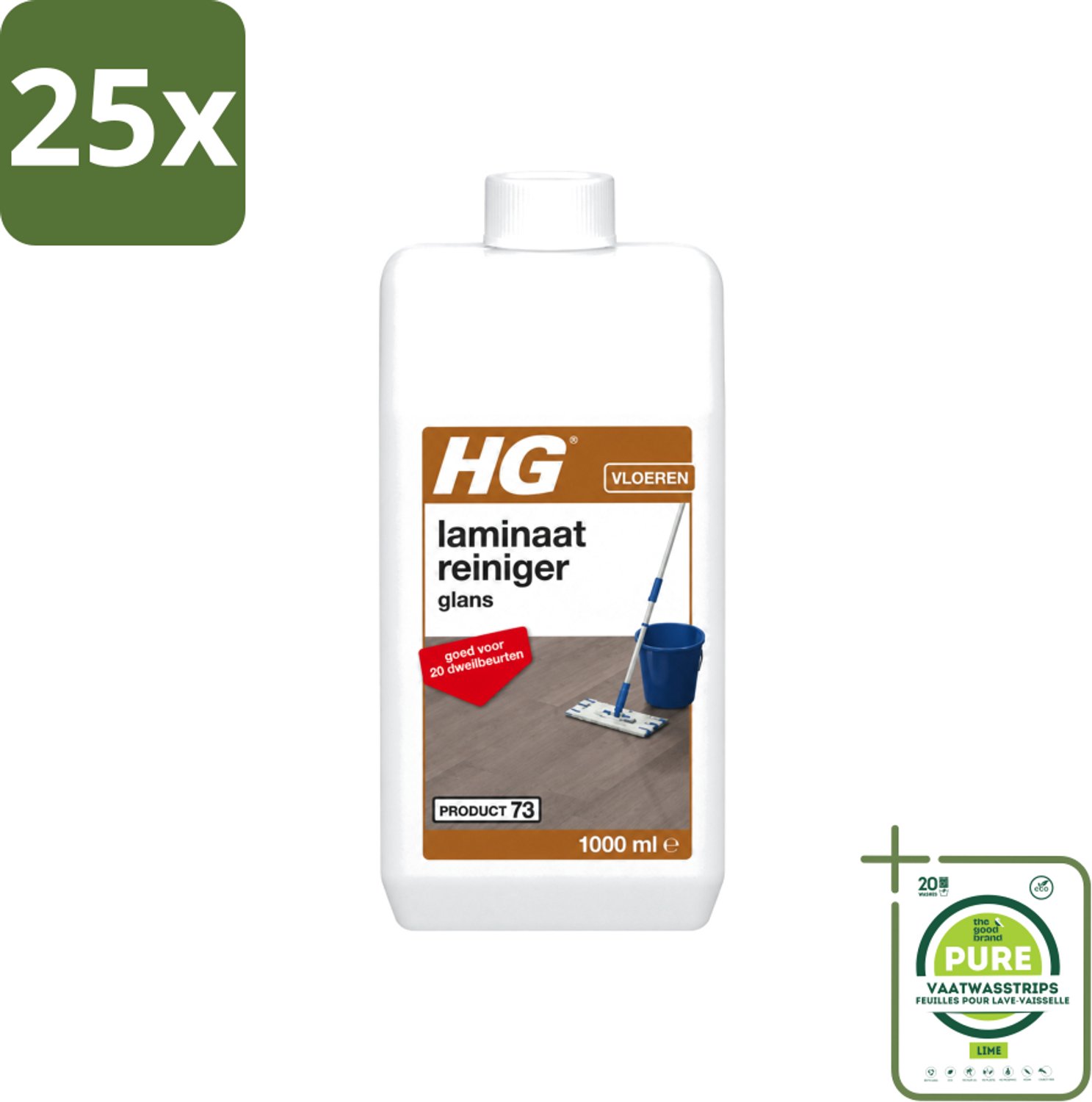 25 x HG - Laminaat, Vinyl & PVC Reiniger Glans - Concentraat - Frisse Geur - 20 Dweilbeurten - 1L - Grootverpakking - Vaatwasstrips - Laminaat Reinigen - Glans Herstellen - Dweil Reiniger - Vloer Reinigen - Laminaat Reiniger