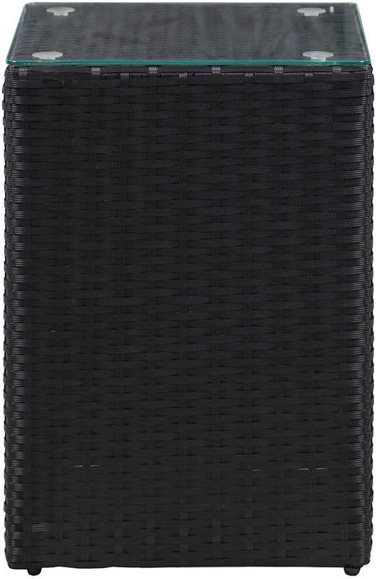 Zijtafel van polyrotan, 3 stuks, glasblad, Zwart, licht — afbeelding 3