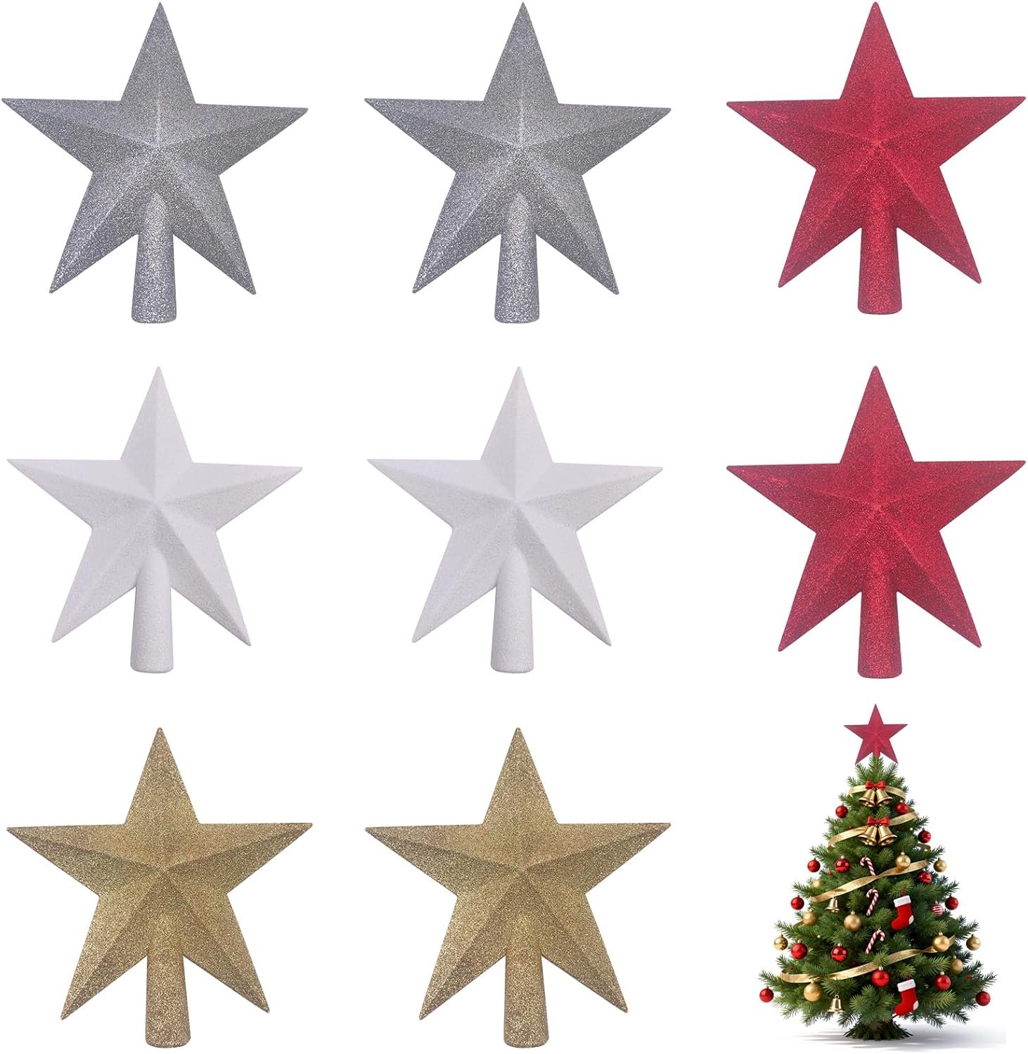 Kerstboom sterren set 8 stuks voor kleine kerstbomen