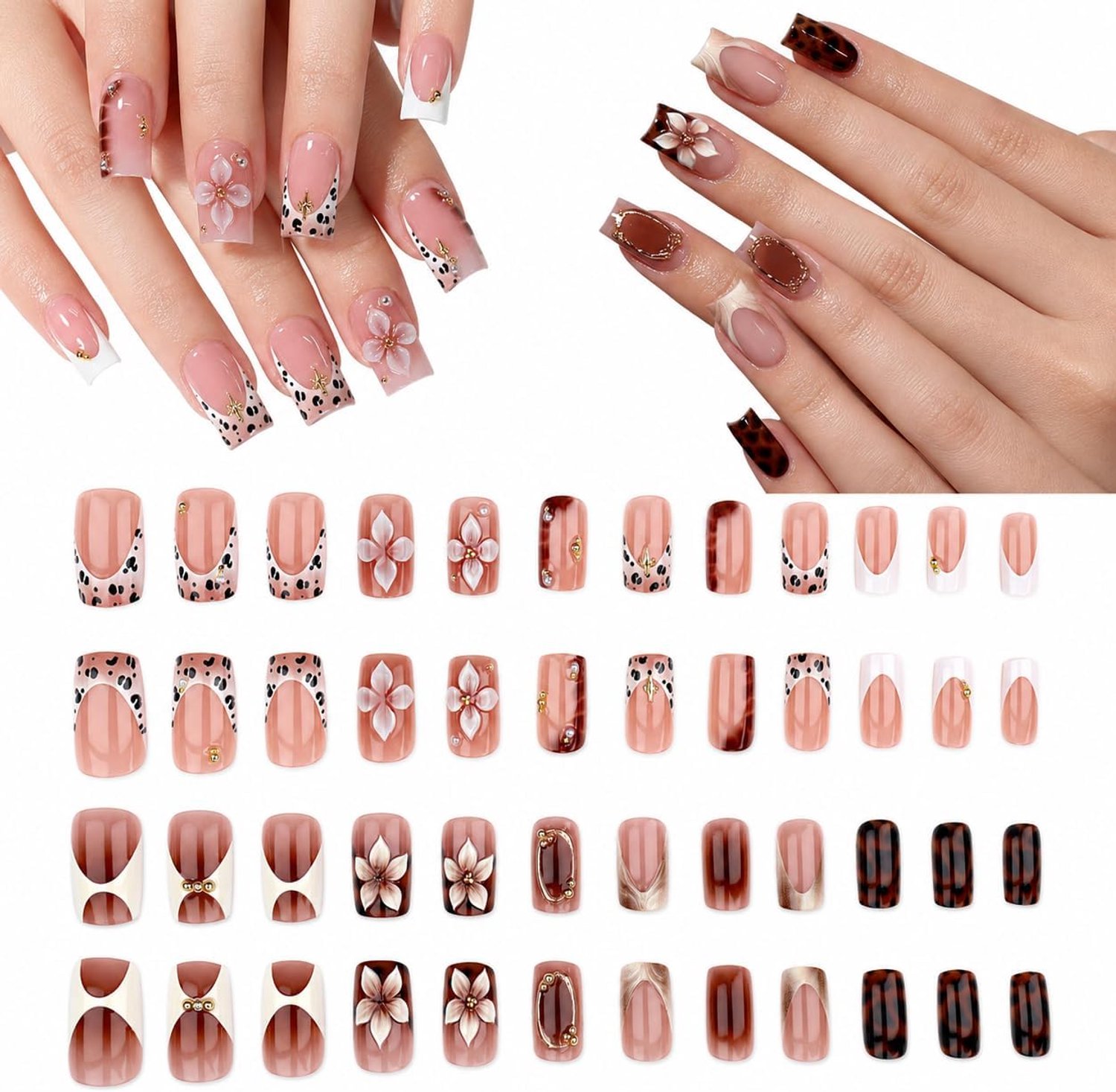 48 Stuks Plaknagels Met Franse Manicure Korte Vierkante Kunstnagels