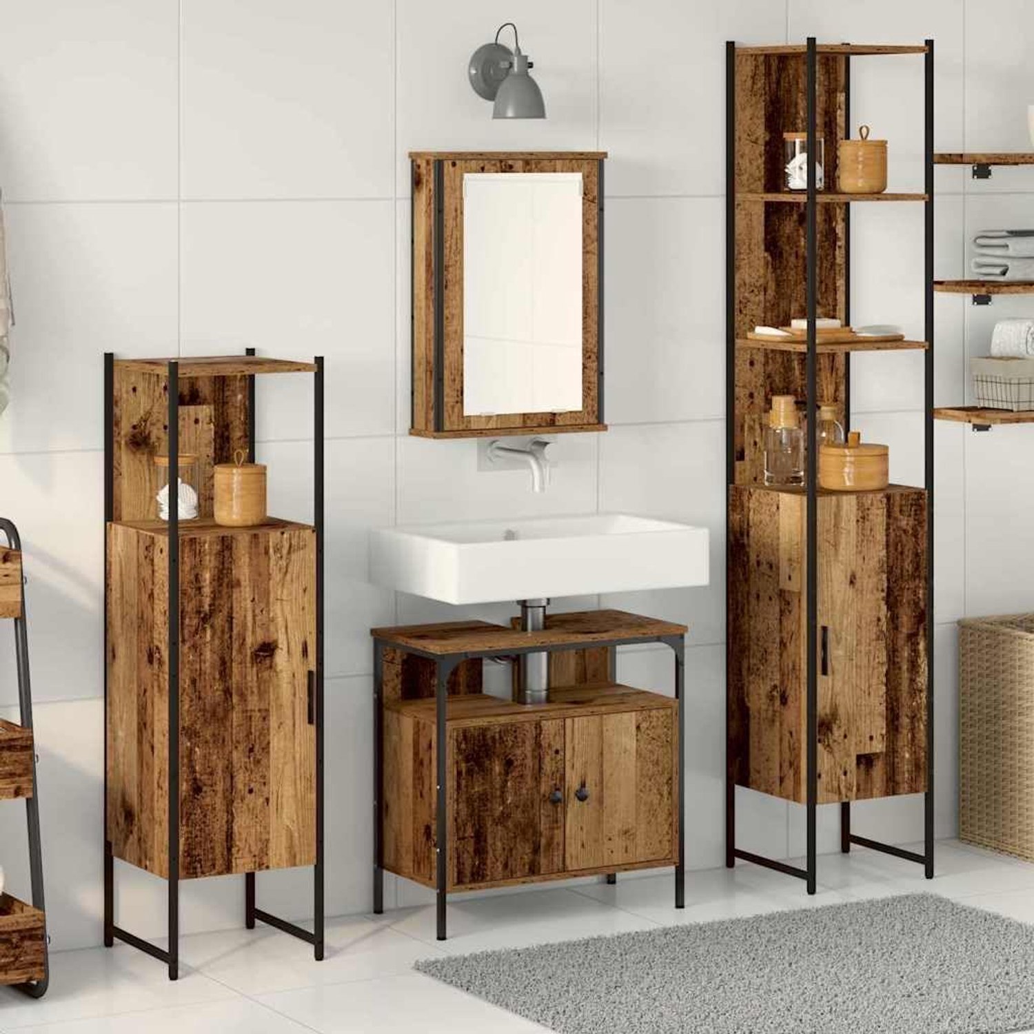 Badkamermeubelset 4 stuks oud hout 33x33x185,5 cm kast
