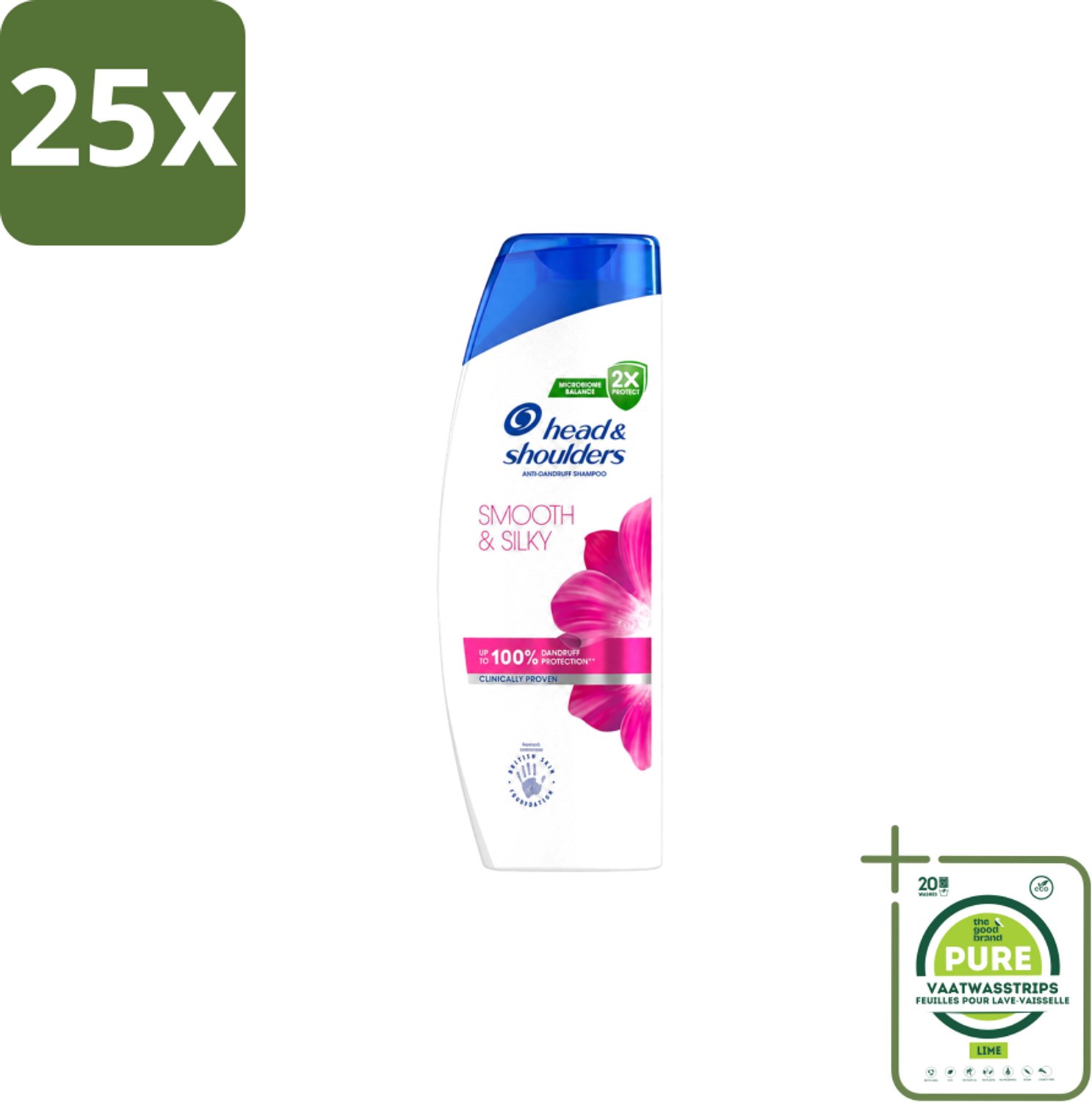 25 x Head & Shoulders - Shampoo - Smooth & Silky - 250ml - Grootverpakking - Vaatwasstrips - Roosvrij Haar - Glad Haar - Zijdezacht Haar - Droog Haar - Pluizig Haar