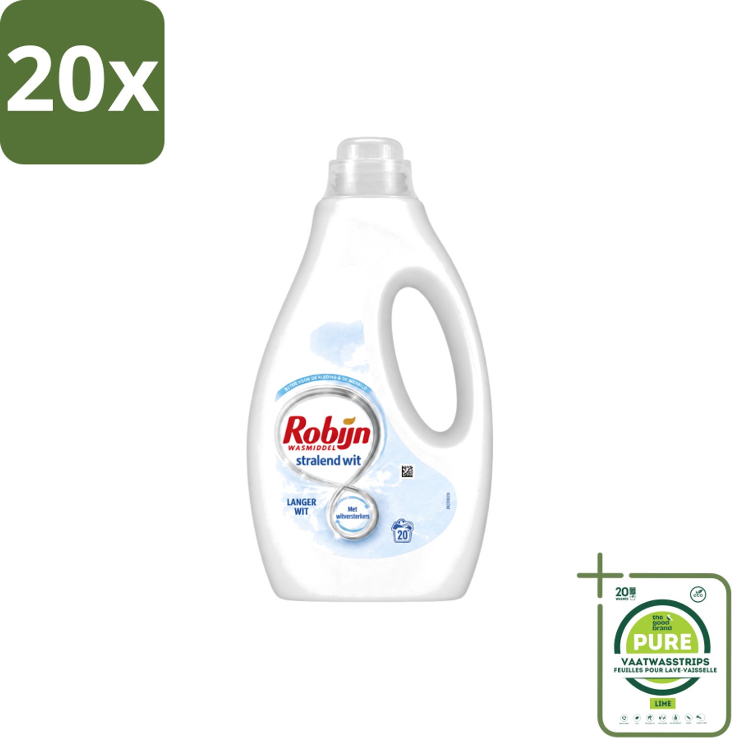20 x Robijn – Vloeibaar Wasmiddel – Stralend Wit – 20 wasbeurten - Grootverpakking - Vaatwasstrips - Wit Wasmiddel - Stralend Wit - Wasmiddel Voor Witte Kleding - Wasmiddel Met Witversterker - Frisse Geur Wasmiddel