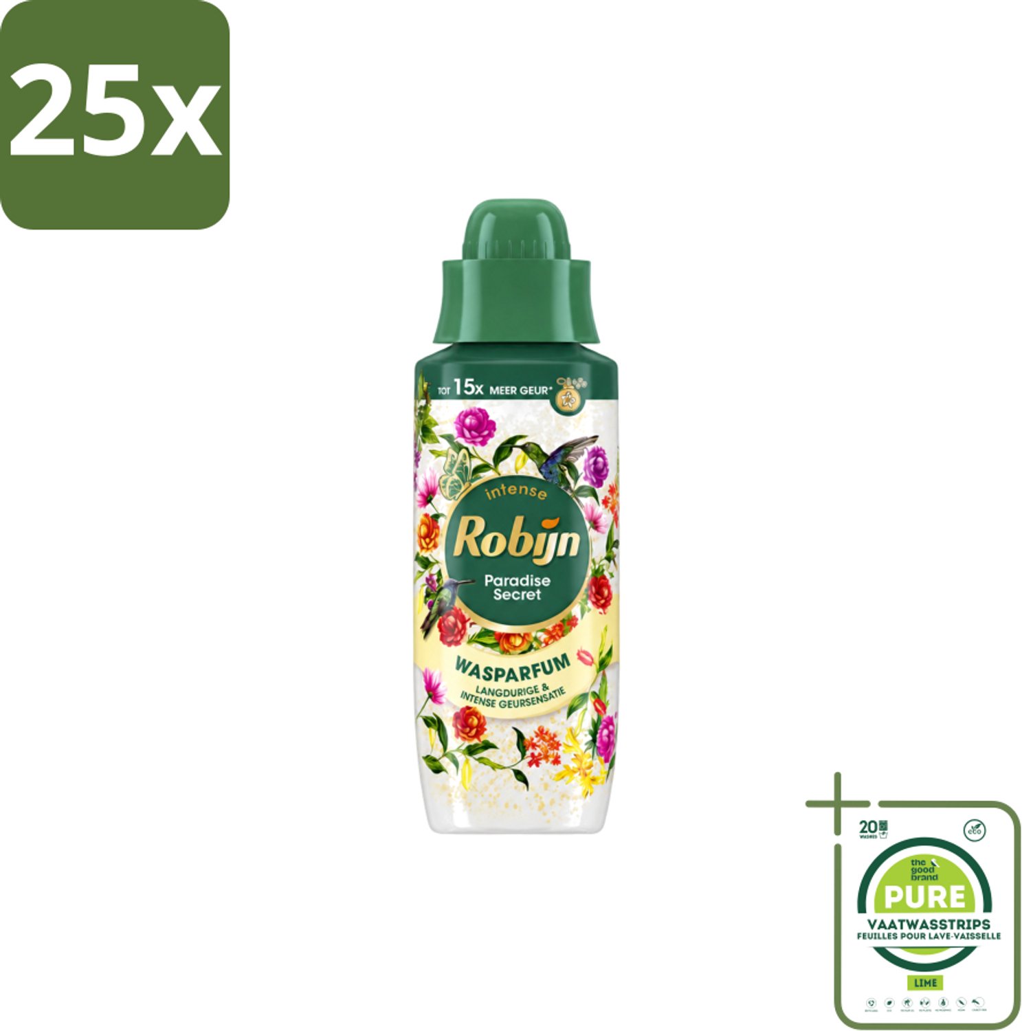 25 x Robijn – Wasparfum – Paradise Secret – 342 ml - Grootverpakking - Vaatwasstrips - Wasparfum - Wasparfum Voor Kleding - Geurboost - Botanische Geur - Wasmiddel