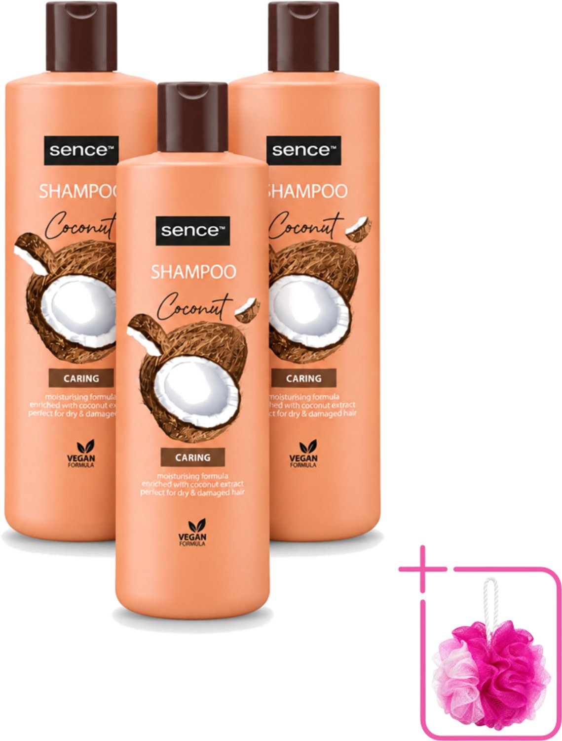 3 x Sence - Coconut - Shampoo - Verzorgend - 400 ml - Voordeelverpakking - Bulkverpakking - Kokos shampoo - Douchemop - Droog haar shampoo