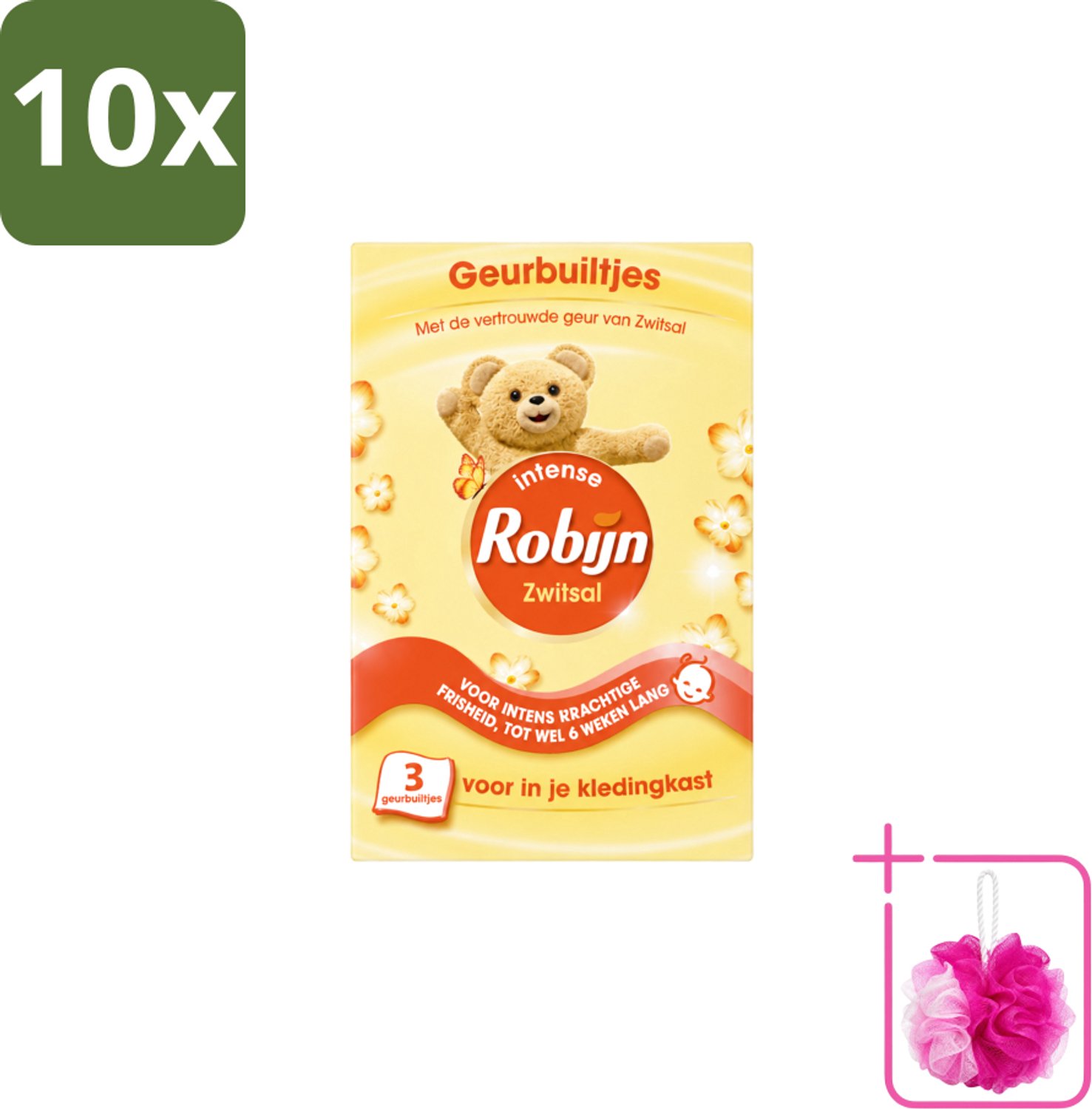 10 x Robijn - Zwitsal - Geurbuiltjes - Zachte Babygeur - Hypoallergeen - 3 Geurbuiltjes - Bulkverpakking - Zwitsal geur - Douchemop - Geurbuiltjes