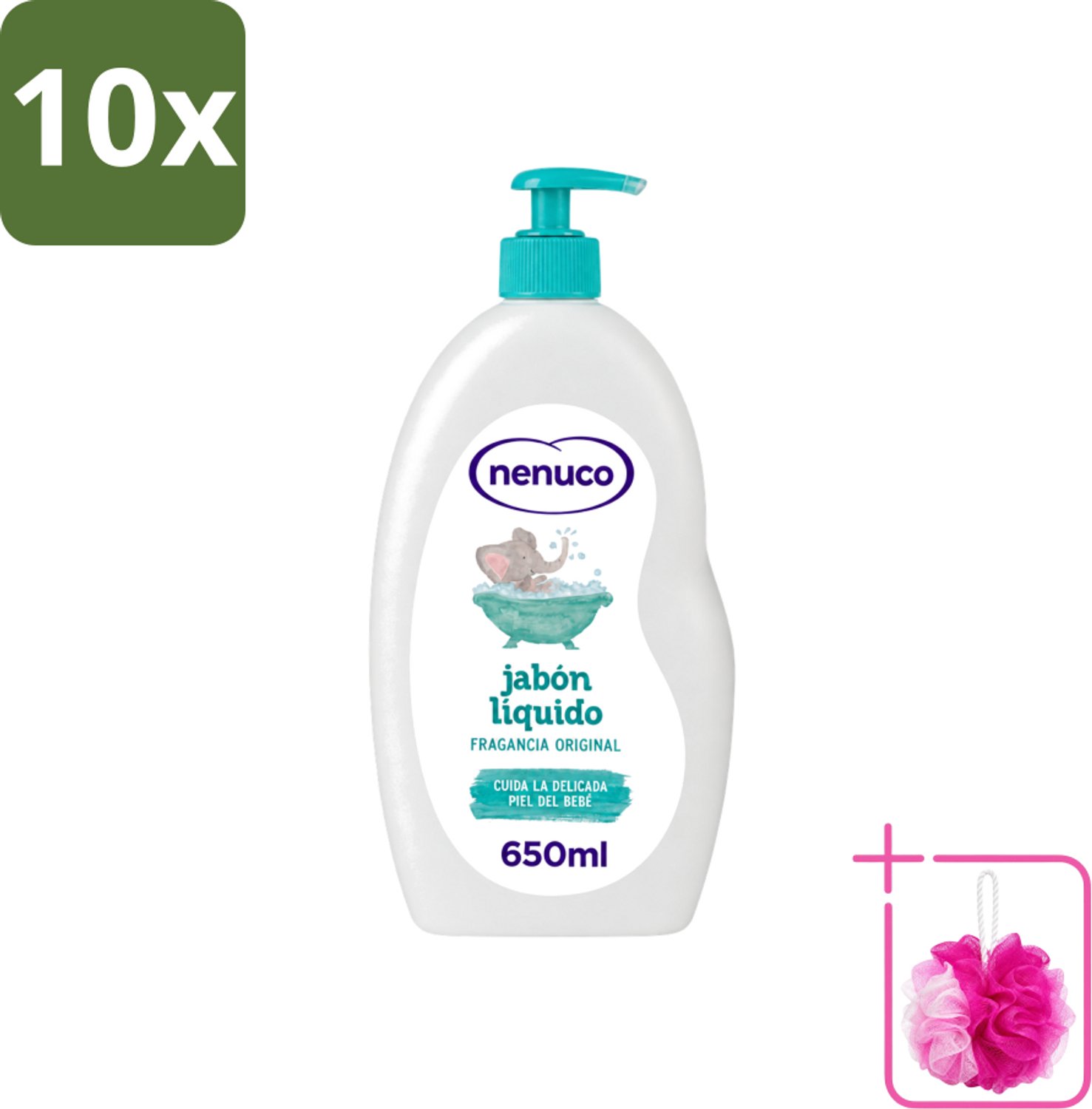 10 x Nenuco - Jabon Líquido - Vloeibare Zeep - Originele Geur - Met Doseerpomp - 650 ml - Bulkverpakking - Vloeibare zeep - Douchemop - Zeep voor baby