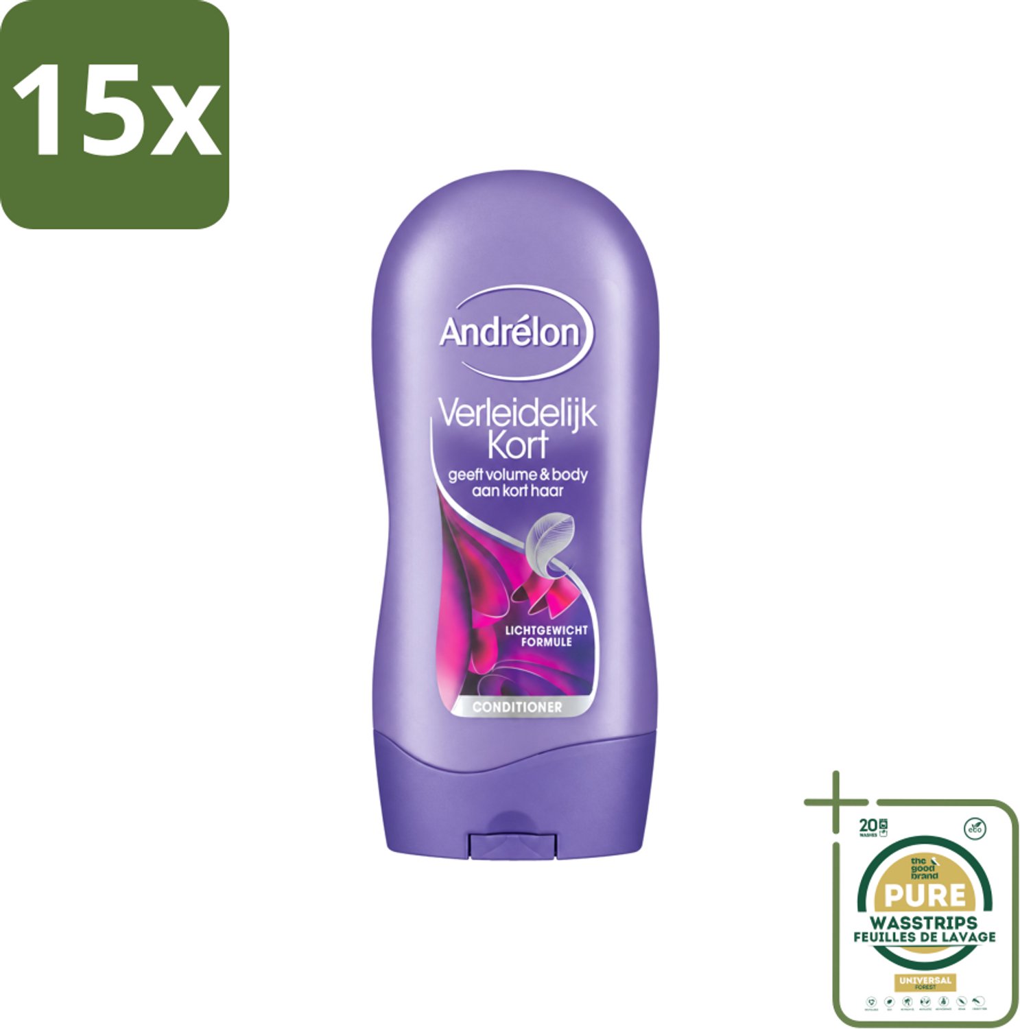 15 x Andrélon - Verleidelijk Kort - Conditioner - Voor Kort Haar - 300 ml - Wasstrips - Kort Haar Conditioner - Volume Voor Kort Haar - Verzorging Kort Haar - Luchtig Haar - Soepel Haar
