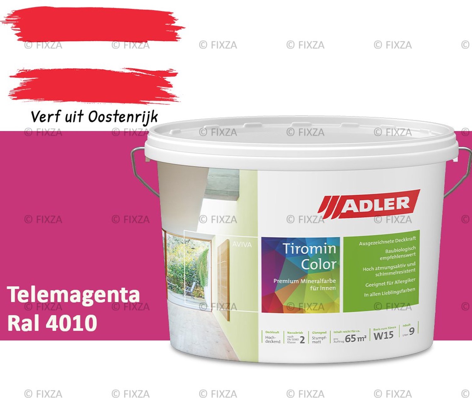 ADLER Aviva Tiromin-Color Silicaat Muurverf Binnen – 1 Liter – RAL 4010 Telemagenta, Hoogdekkende & Ademend – Ecologische Schimmelwerende Wandverf