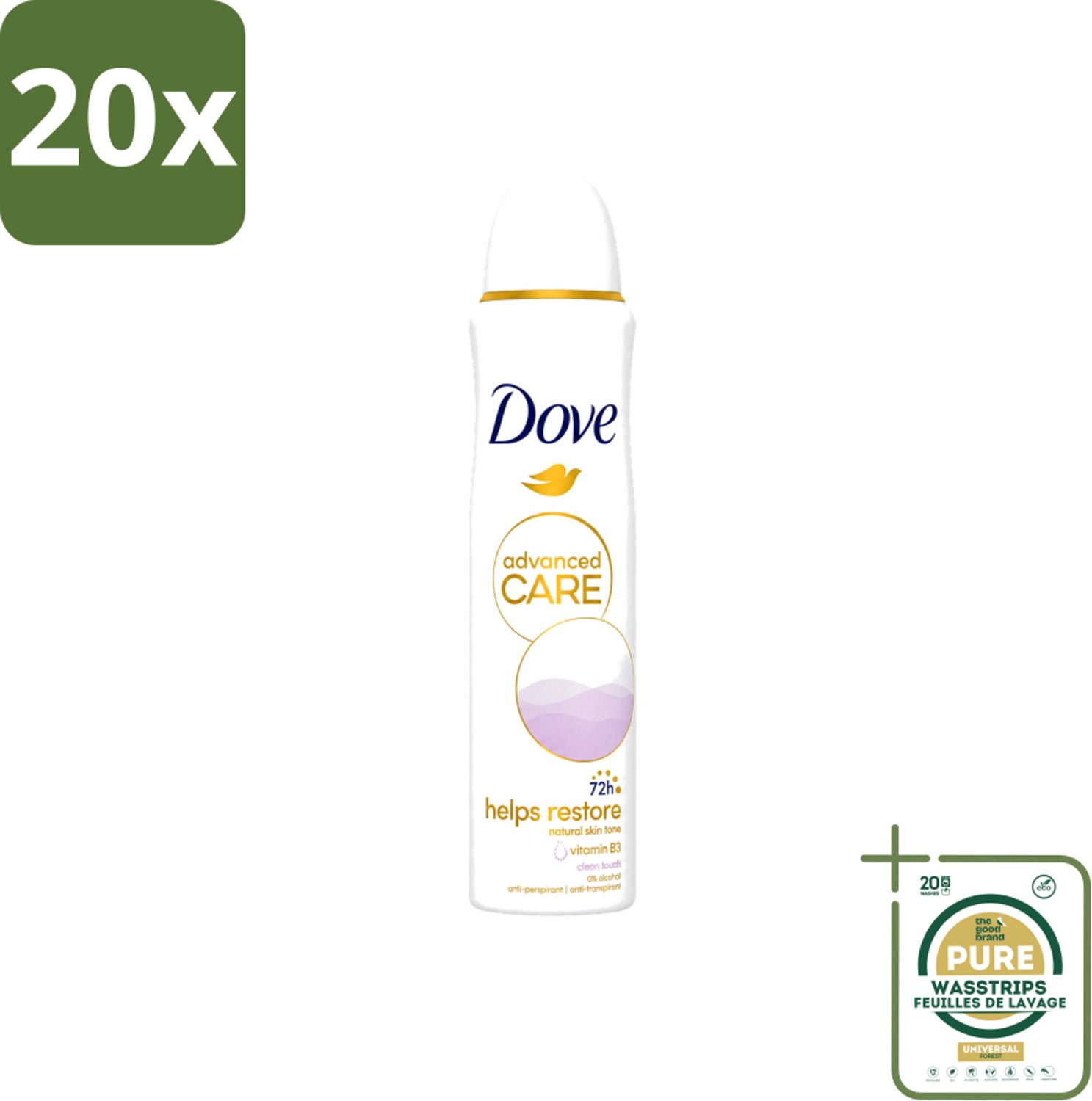 20 x Dove - Deodorant - Spray Clean Touch - Zachte geur en verzorging - 150 ml - Wasstrips - Dove Clean Touch - Deodorant Spray - Anti-transpirant - Zweet En Geur - Fris