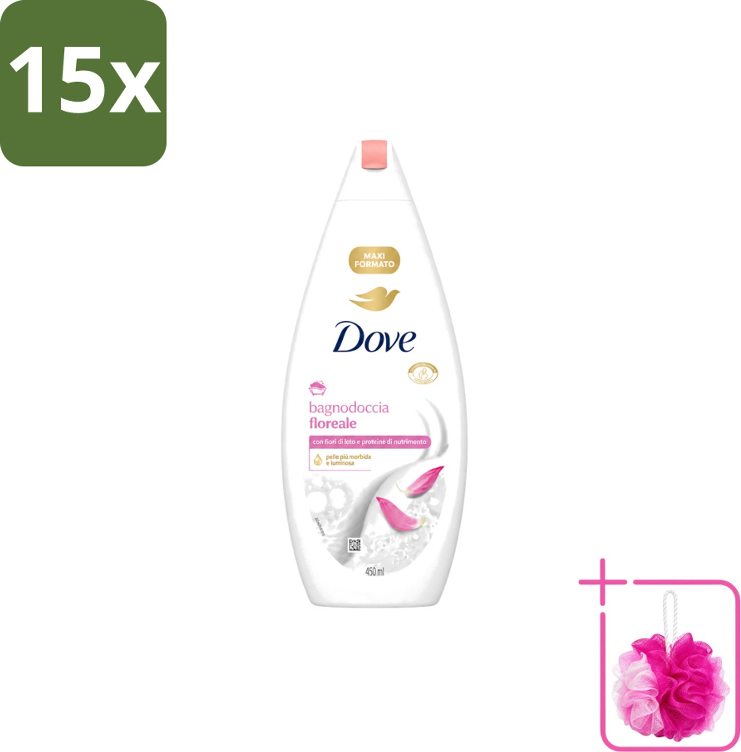 15 x Dove – Douchegel – Lotus Bloem – 450 ml - Bulkverpakking - Douchegel lotus bloem - Douchemop - Mild reinigen