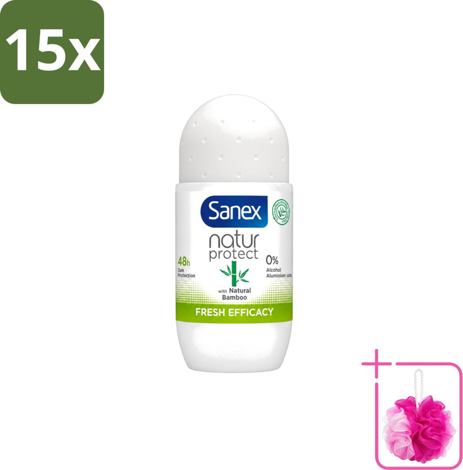 15 x Sanex – Deo Roll-on – Bamboo Fresh Efficacy – 50 ml - Bulkverpakking - Deodorant roll-on - Douchemop - Bamboe geur