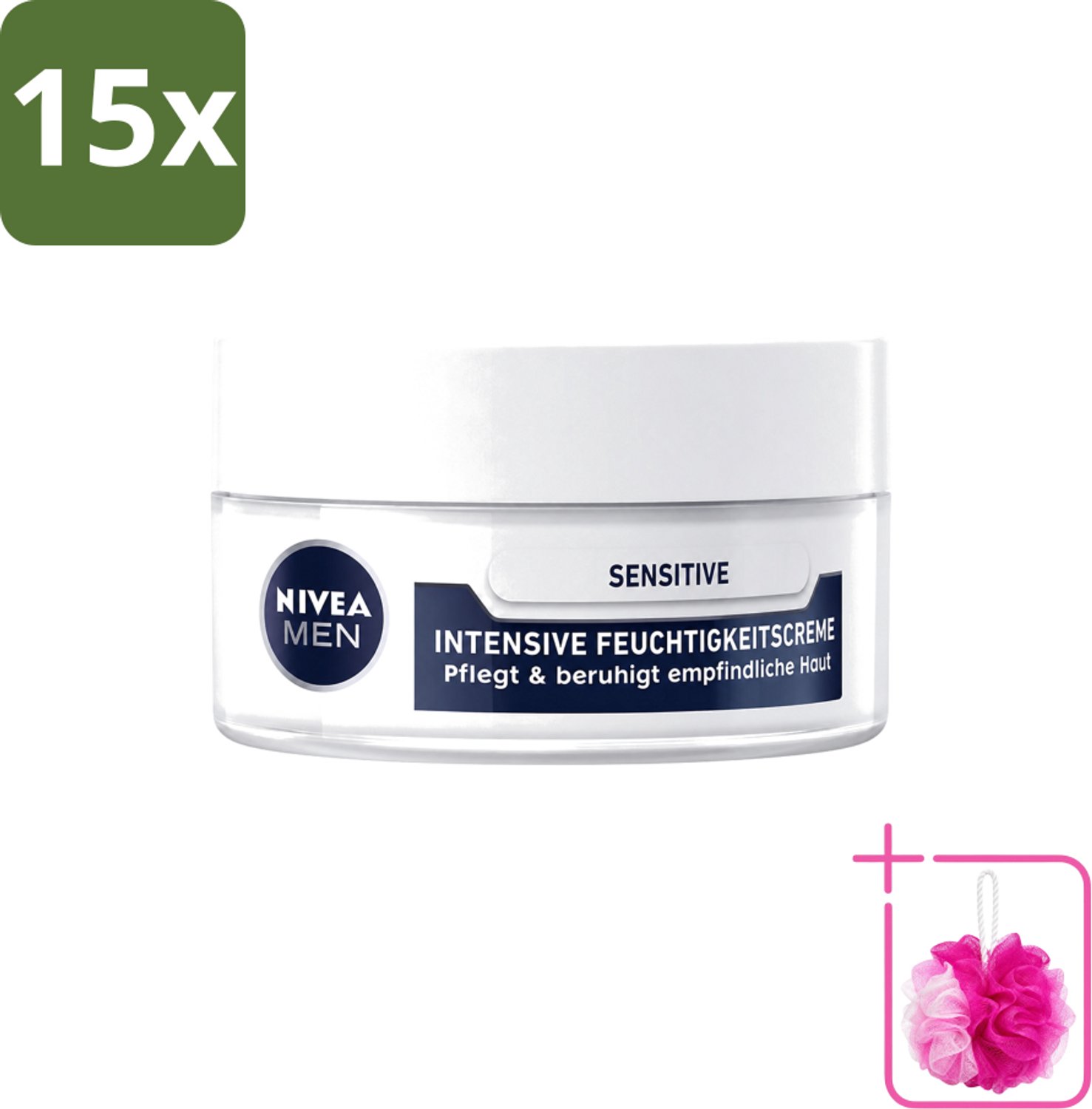 15 x Nivea Men – Gezichtscrème – Sensitive Intensive – 50 ml - Bulkverpakking - Gevoelige huid - Douchemop - Gezichtscreme