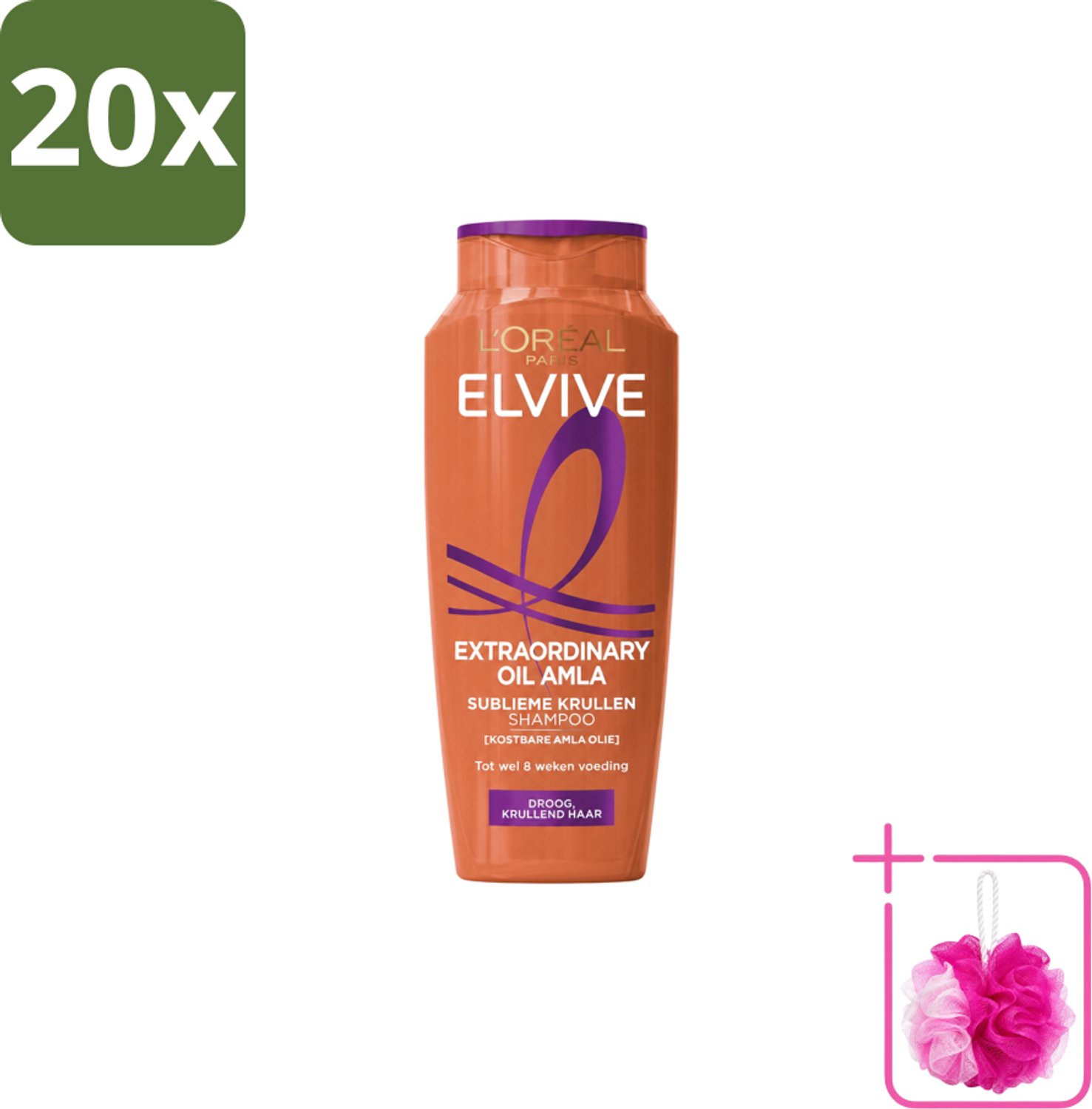 20 x L’Oréal Paris Elvive – Shampoo – Extraordinary Oil Amla – Droog & Krullend Haar – 250 ml - Bulkverpakking - Krullen conditioner - Douchemop - Droog haar